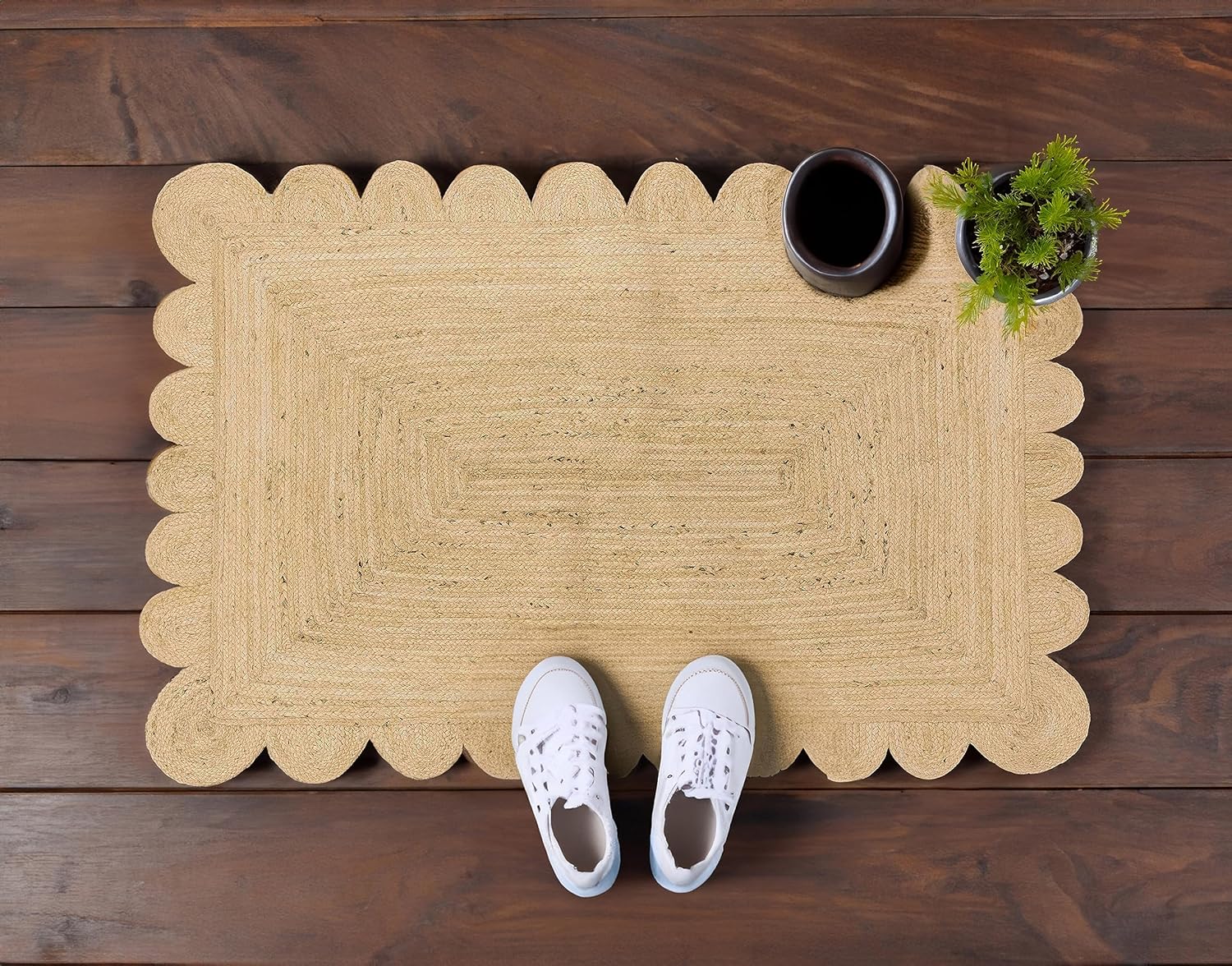 Alfombra de yute festoneado de 5 x 7 pulgadas, alfombra de baño bohemia natural de 2 x 3 pulgadas, alfombra de pasillo de yute para cocina, 2.6 x 6