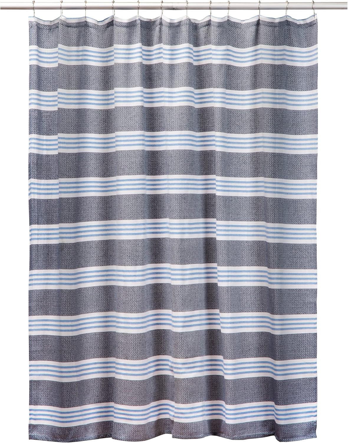 Laura Ashley – Cortina de ducha tejida a rayas  Elegante decoración de baño  Lavable a máquina  Mide 72 x 72 pulgadas  Mezcla de algodón  Azul