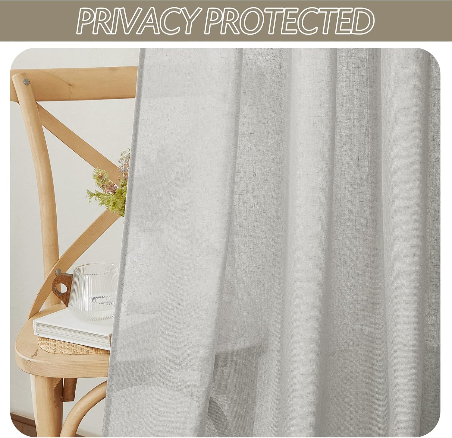 RYB HOME Cortinas traslúcidas de lino de 45 pulgadas de largo, filtrado de luz, privacidad añadida, cortinas cortas para ventanas pequeñas, cortinas