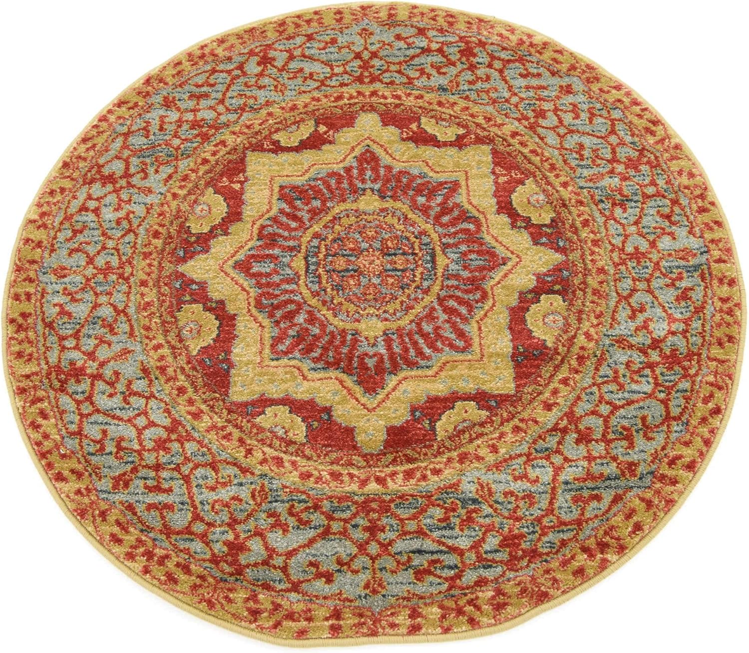 Unique Loom Palace Collection – Alfombra Saray (3 pies 3 pulgadas, redonda, rojoazul)