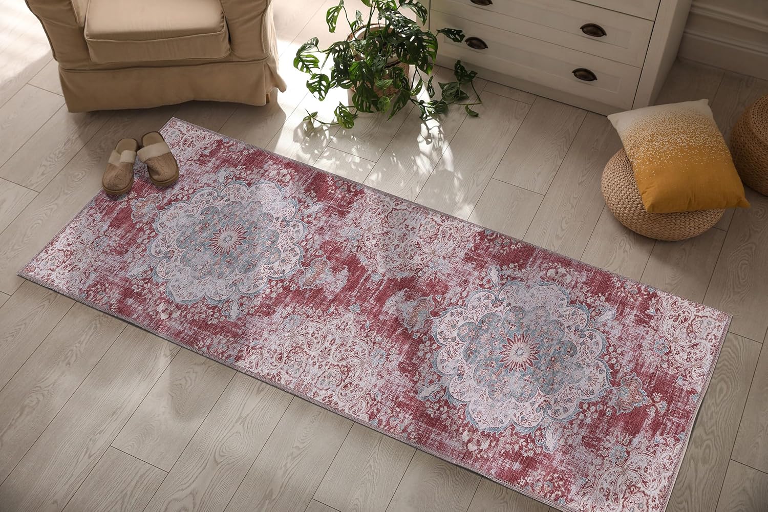 CAMILSON Alfombras de pasillo lavables a máquina con parte trasera antideslizante para cocina, pasillo, entrada, alfombra envejecida vintage de 2 x