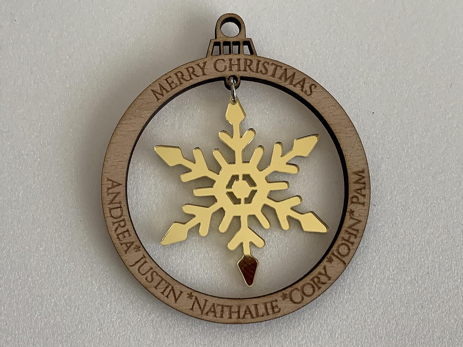 Personalized Christmas 2024 Tree Ornament, Custom Engraved Names, Family Members, Laser Cut Wood Bauble, Hanging Acrylic Snowflakes, Xmas Decor,