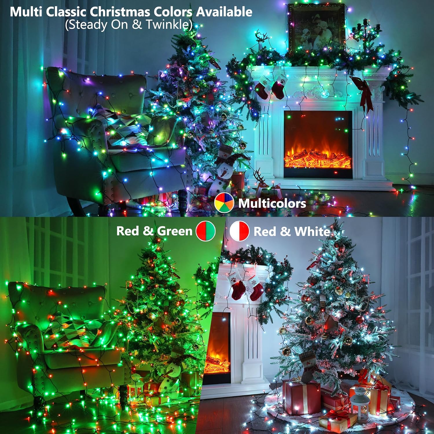 Brizled Luces LED de Navidad que cambian de color, cadena de 100 luces con control remoto, luces decorativas RGB regulables para corona de Navidad y