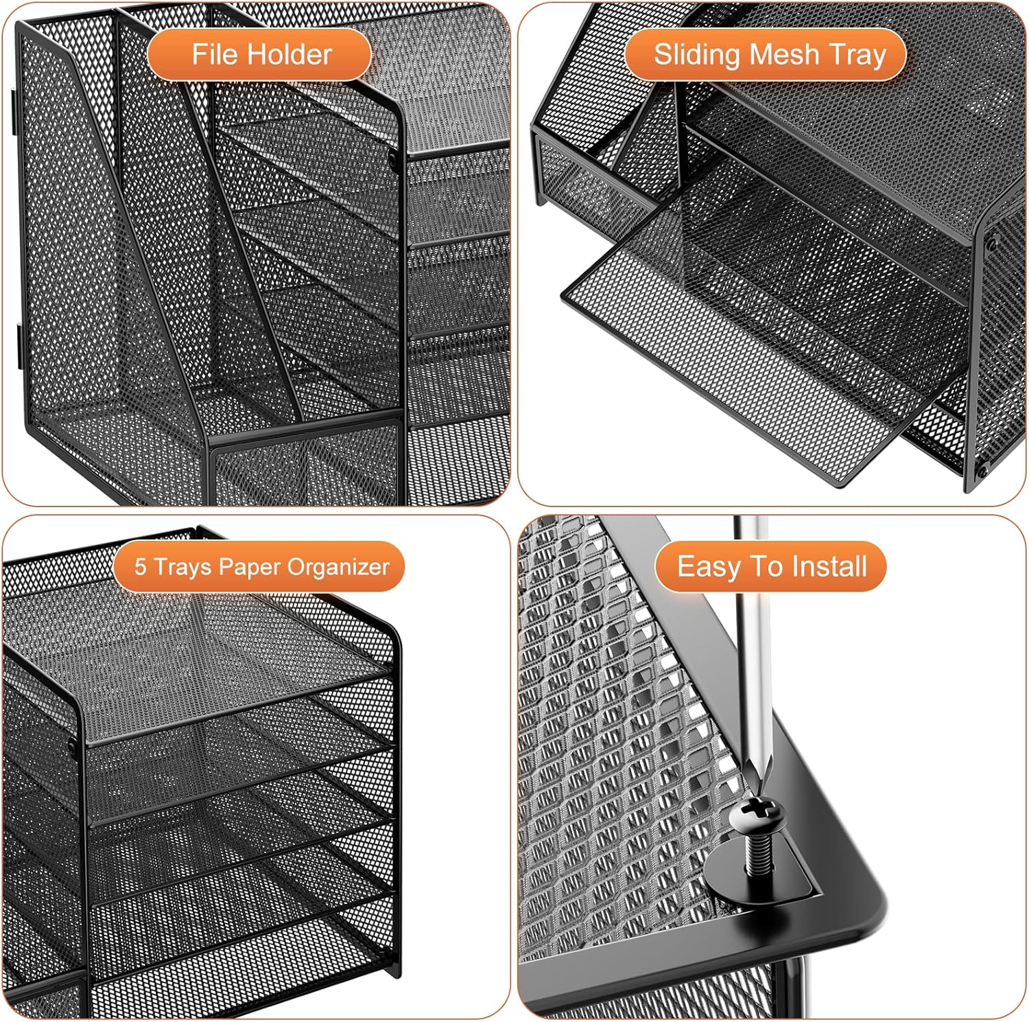 Marbrasse Organizador de escritorio con soporte para archivos + bandeja de papel de 5 niveles con soporte para archivos+cajón y 2 soportes para