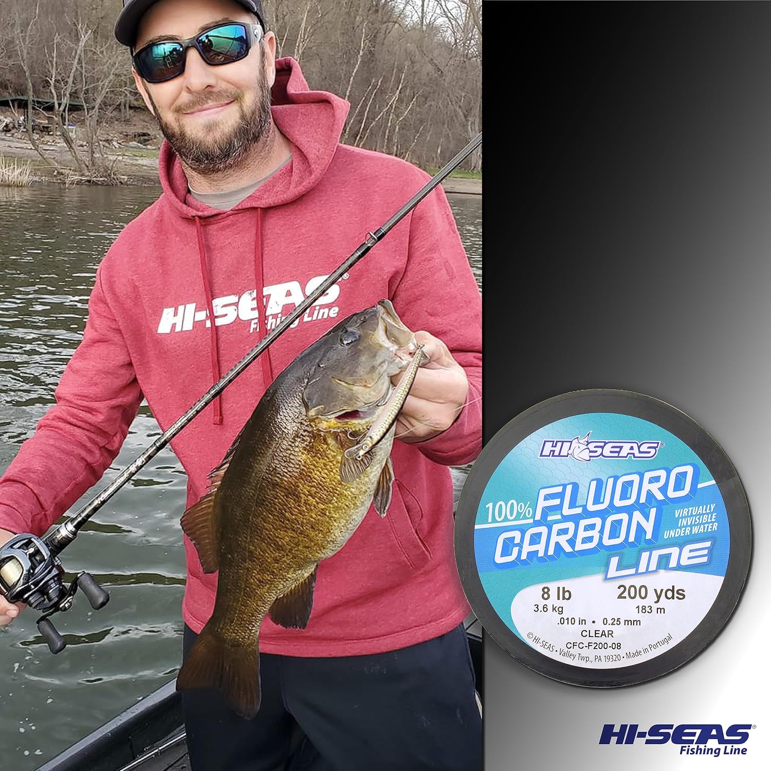 Hi-Seas 100% Fluorocarbon Fishing Line Clear – Strong & Tough Fishing Leader Line, Sinks Faster Than Monofilament Fishing Line. Available in 6lb,