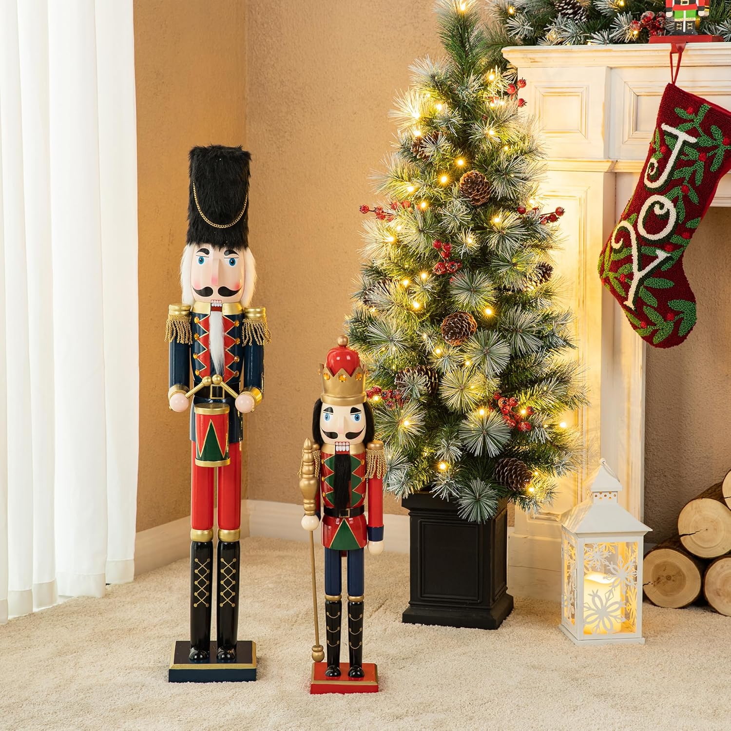 Tambor de cascanueces de madera de 36 pulgadas de alto, novedad de gran tamaño, con sombrero de fieltro para decoración de porche, interior y