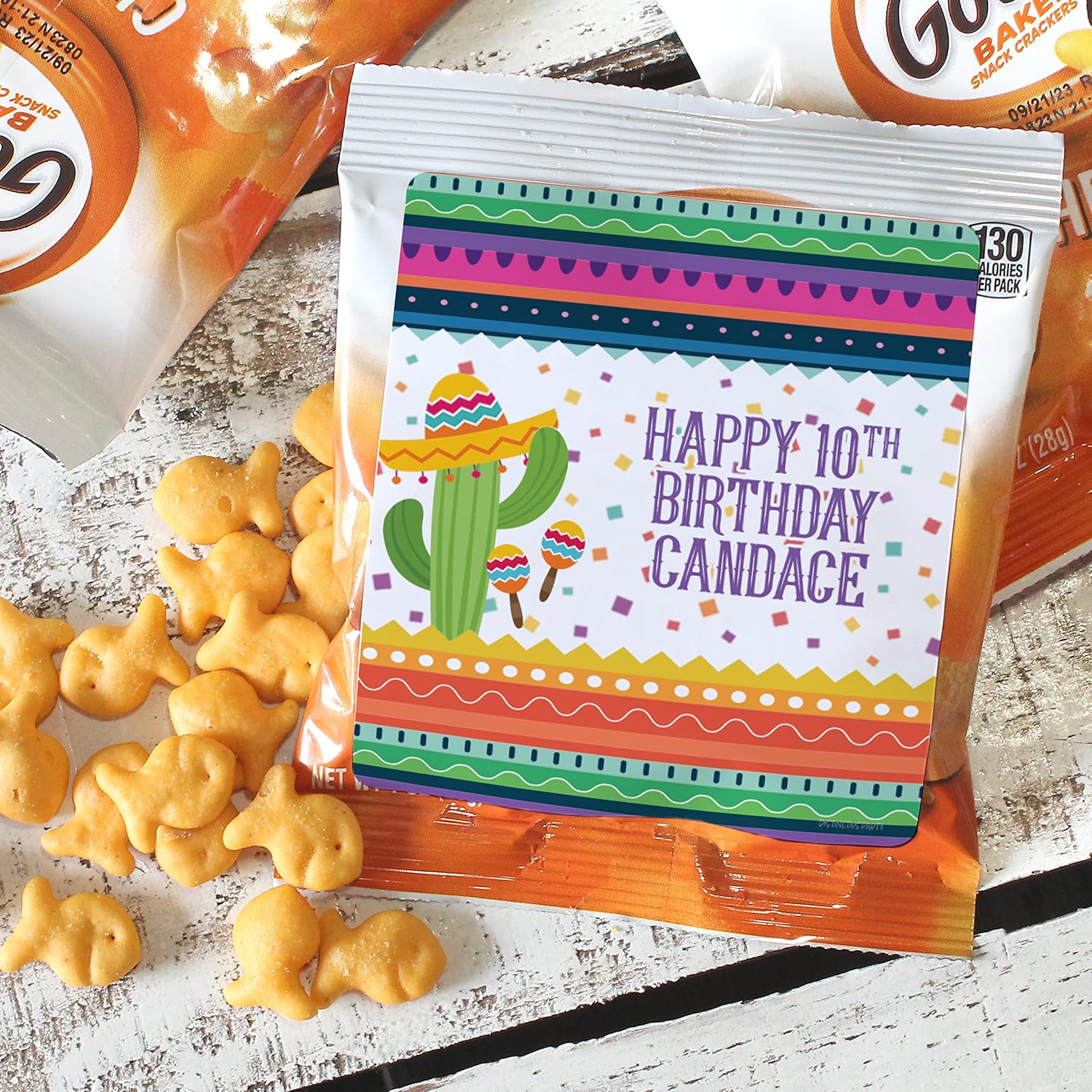 Etiquetas adhesivas personalizadas para bolsa de chips de cumpleaños de fiesta mexicana, etiquetas personalizables para bolsas de aperitivos y