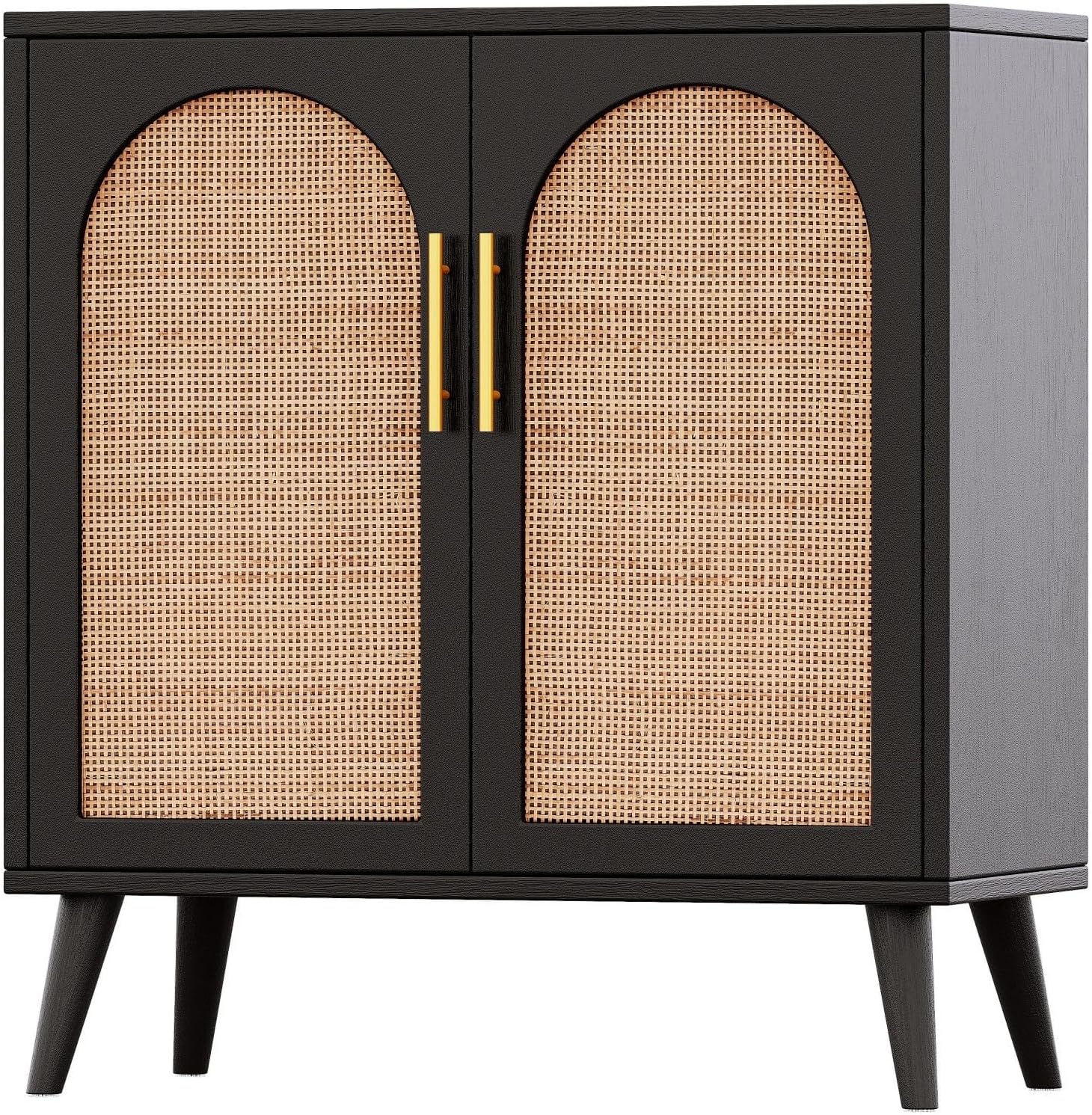 Rovaurx Gabinete de almacenamiento de ratán con puertas, gabinete de piso de baño de acento, armario de buffet moderno para sala de estar, entrada,