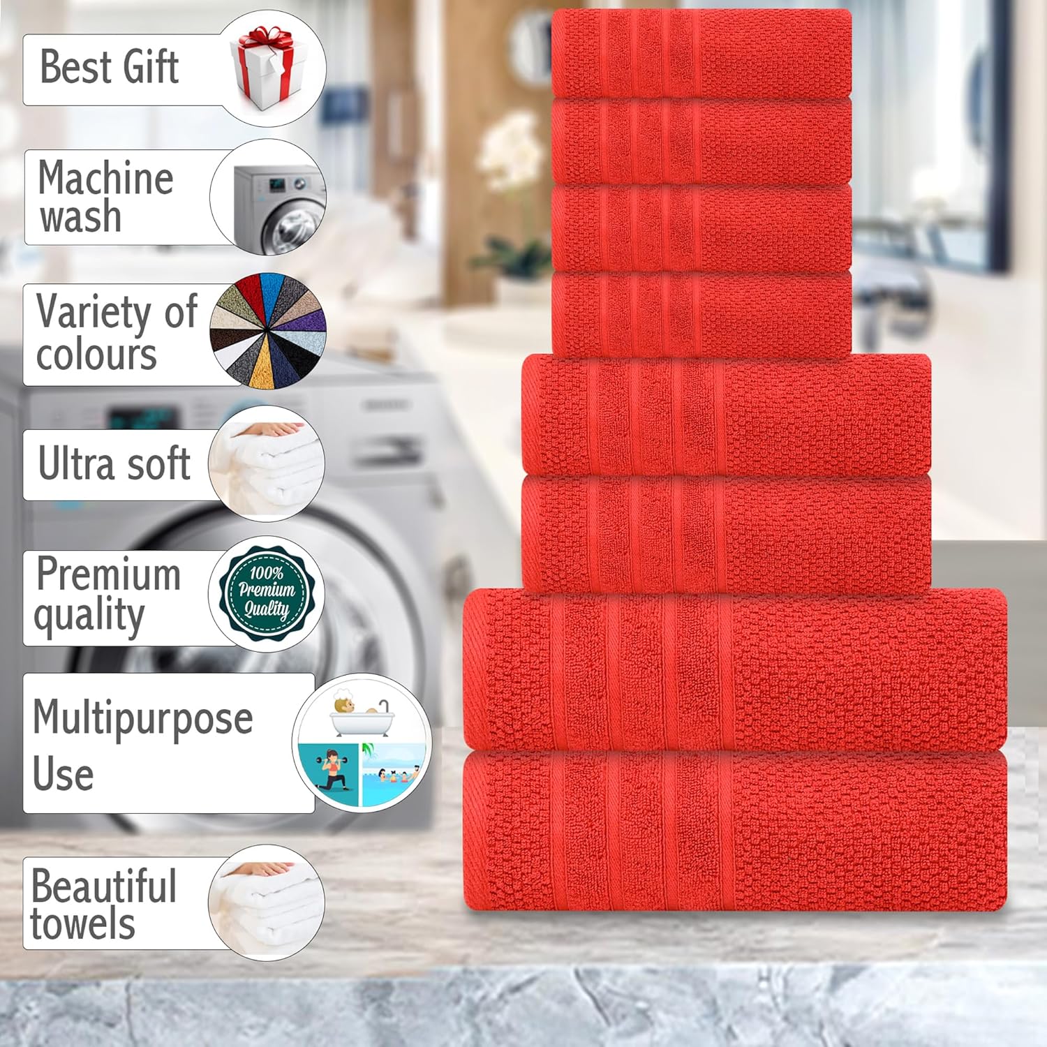 Juego de toallas de baño, 100% algodón, 2 toallas de baño, 2 toallas de mano y 4 toallas pequeñas, de secado rápido, absorbentes, suaves, de felpa,