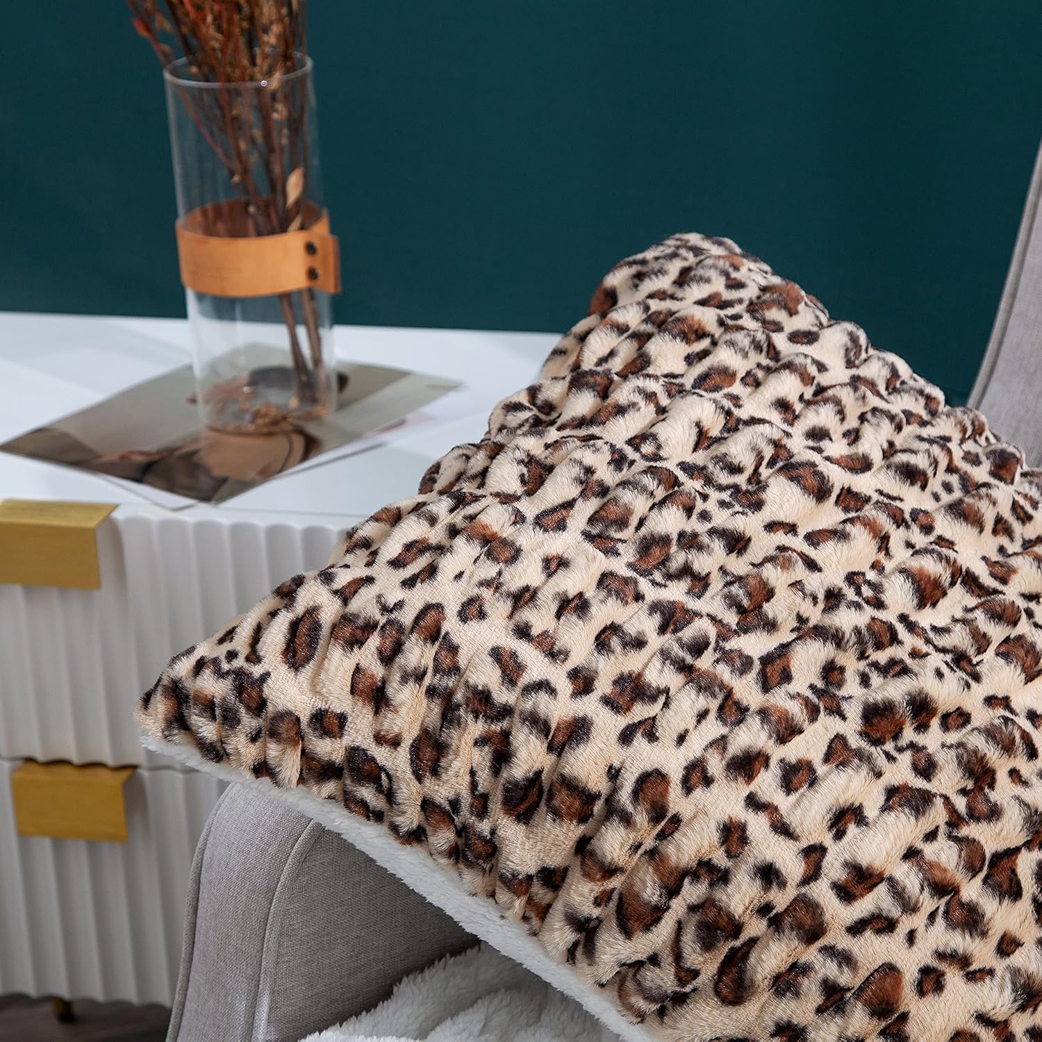 Juego de 2 fundas de almohada de piel sintética de 20 x 20 pulgadas, de felpa de leopardo marrón, peludas, suaves, acogedoras, gruesas, cálidas,