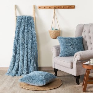 BYTIDE Juego de 3 piezas de mantas de felpa de piel sintética lanuda de 50 x 60 pulgadas con dos fundas de almohada de 20 x 20 pulgadas (sin BYTIDE Juego de 3 piezas de mantas de felpa de piel sintética lanuda de 50 x 60 pulgadas con dos fundas de almohada de 20 x 20 pulgadas (sin