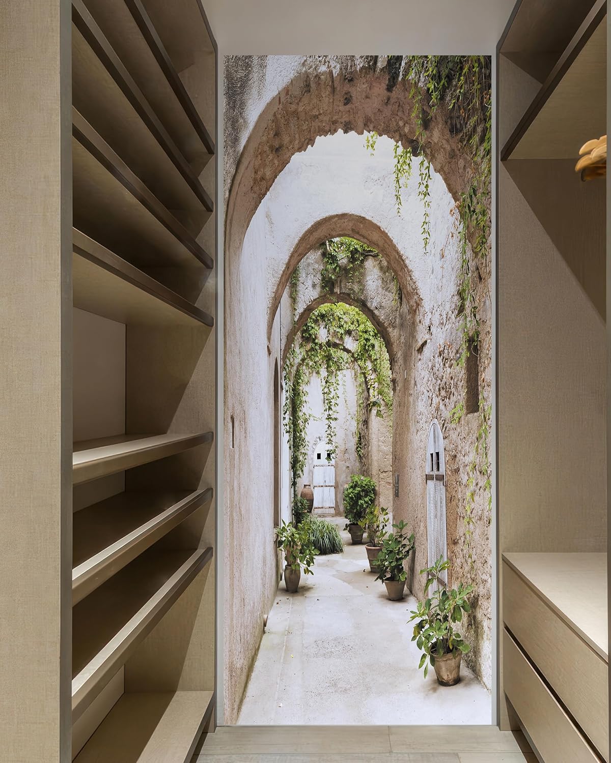 FLFK Calcomanía para puerta  Pasillo en forma de arco, mural para despegar y pegar, tamaño combinado 36 x 80 pulgadas, dividido en 2 piezas