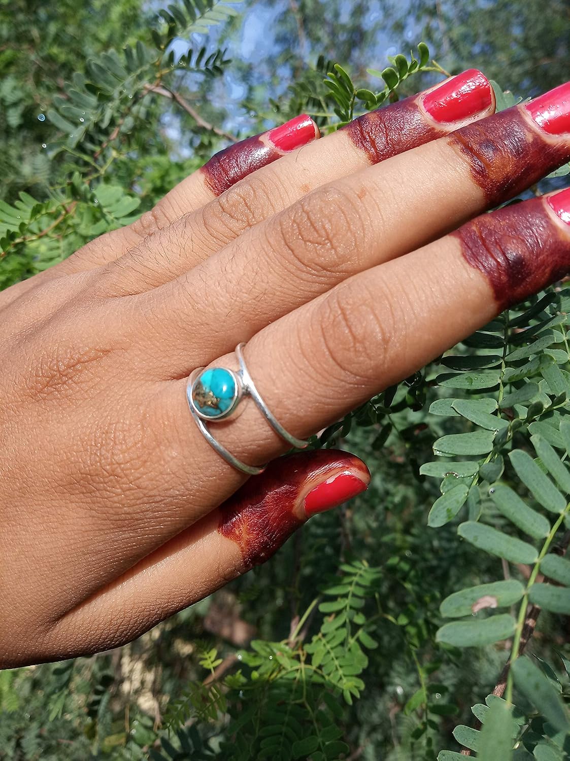 Blue Copper Turquoise Ring, 925 Sterling Silver Ring, Double Band Ring, December Birthstone Ring, Gothic Ring, Wedding Ring, Gift For Her, Gypsy
