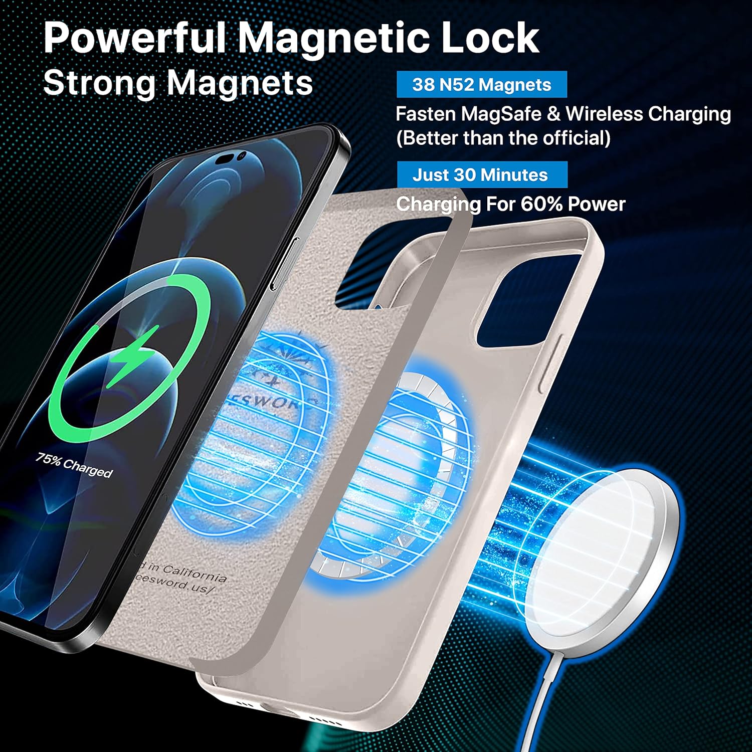 IceSword Funda magnética para iPhone 14 Pro Max, funda de silicona de piedra carga rápida Imanes fuertes delgados, beige claro, crema nude, arena