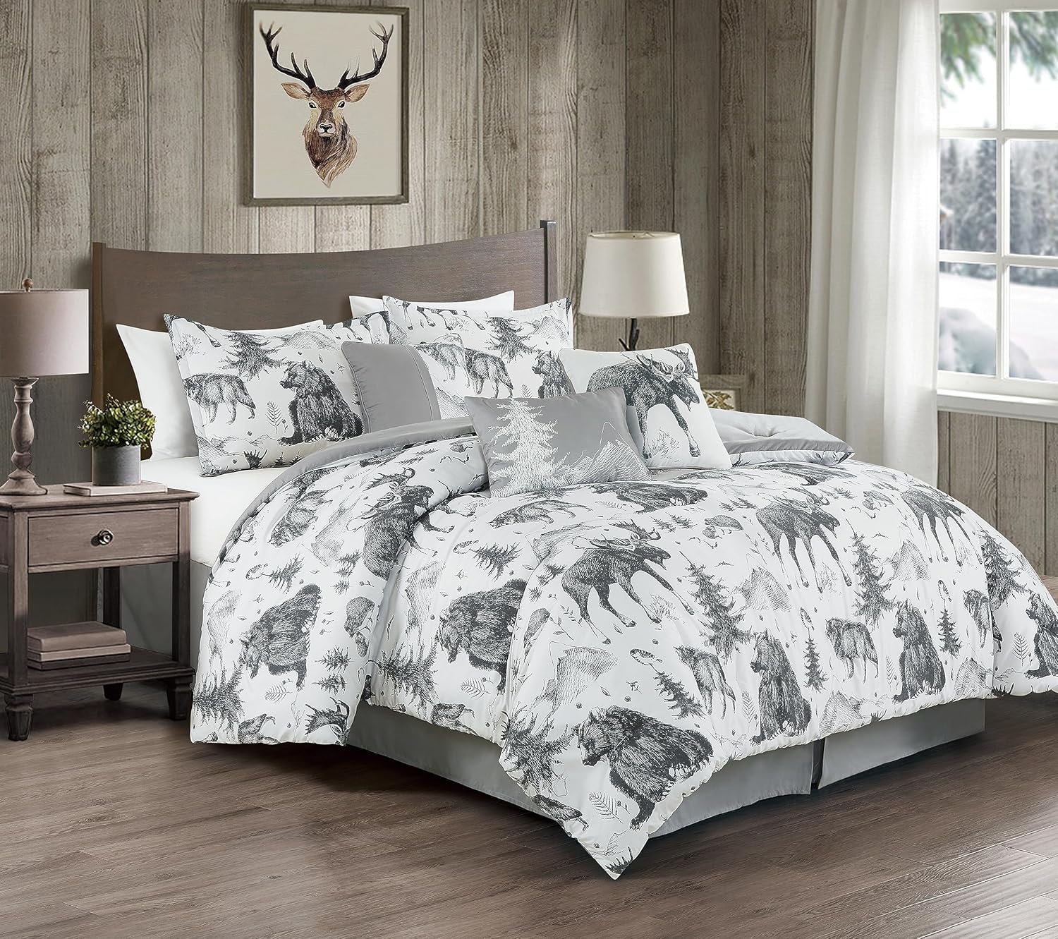 Chezmoi Collection Denver – Juego de edredón de 7 piezas Southwestern Cabin Lodge – Ropa de cama de microfibra con estampado de oso pardo, lobos,