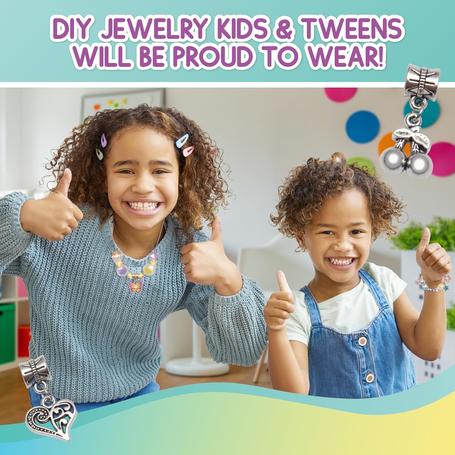 CharmWow – Kit de joyería para niñas de 6 a 8 años + con cuentas brillantes, kit de fabricación de joyas para niñas de 8 a 12 años, regalo para