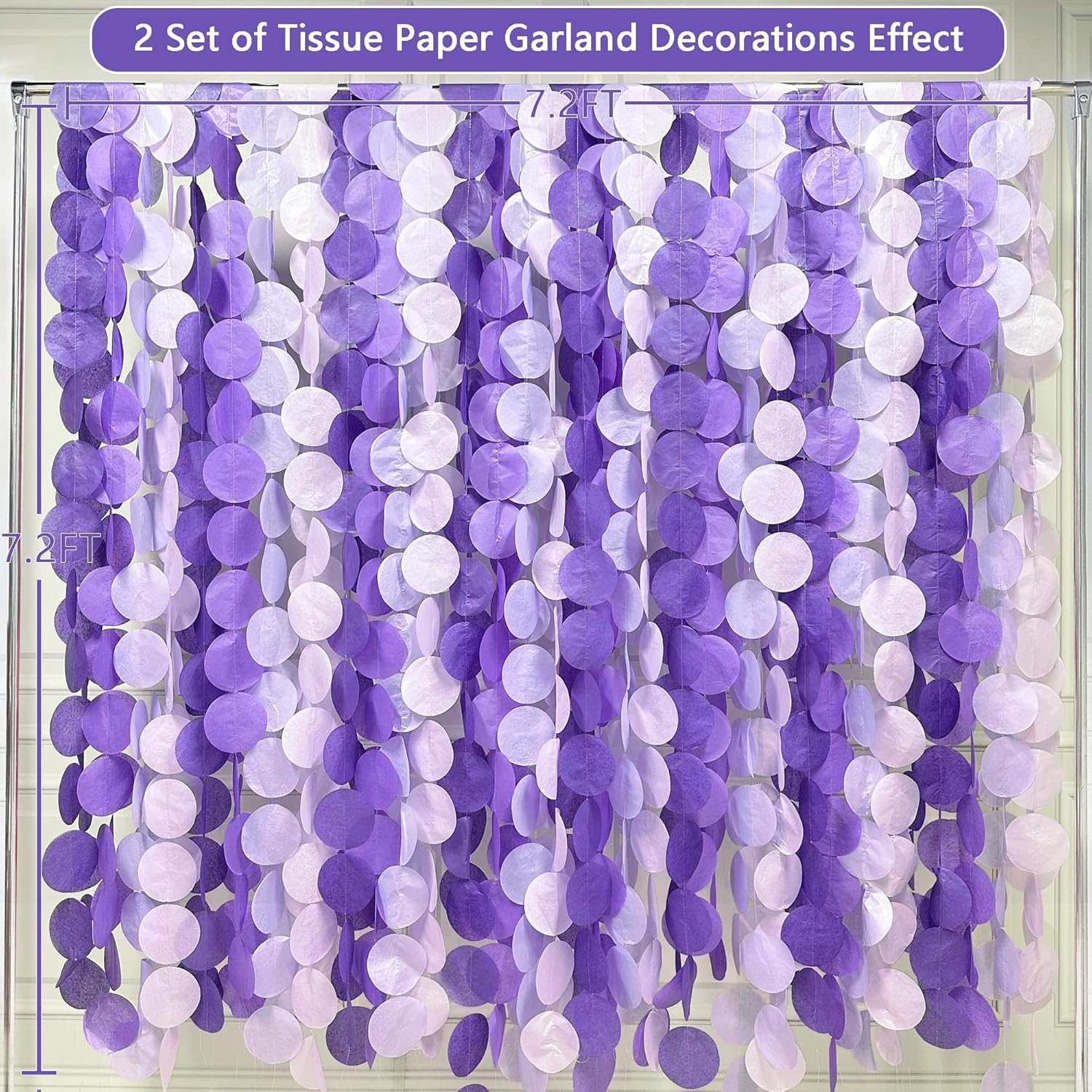 Decoración de fiesta de lavanda de 205 pies, color morado degradado, telón de fondo, serpentina, papel de seda, guirnalda colgante de lunares para
