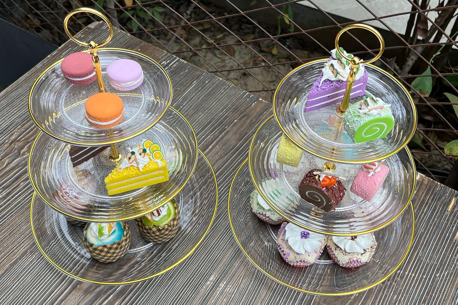 RAUVOLFIA Soporte para cupcakes de 3 niveles, soporte escalonado para tartas, soporte de postres de plástico transparente, bandeja para servir