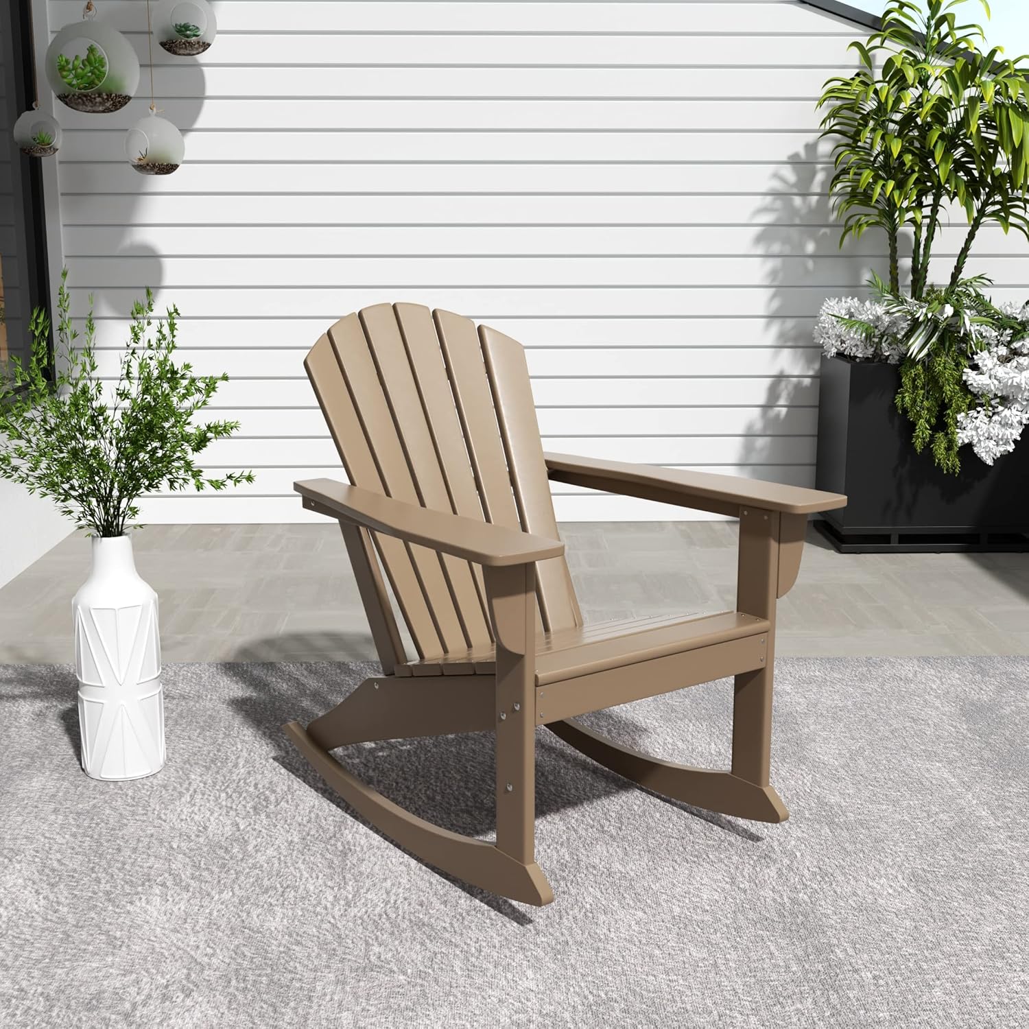 WestinTrends Dylan – Silla mecedora para exteriores, para todo tipo de clima, de madera de polietileno y concha, silla mecedora Adirondack de 350