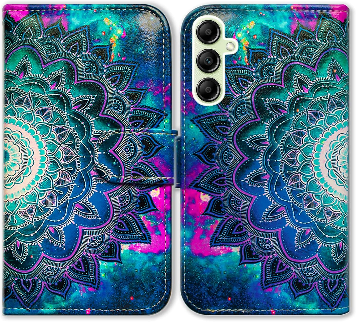 Funda para Galaxy A14 5G, Mandala Flower Space Funda de cuero con tapa para teléfono con ranura para tarjeta Soporte Soporte para Samsung Galaxy A14
