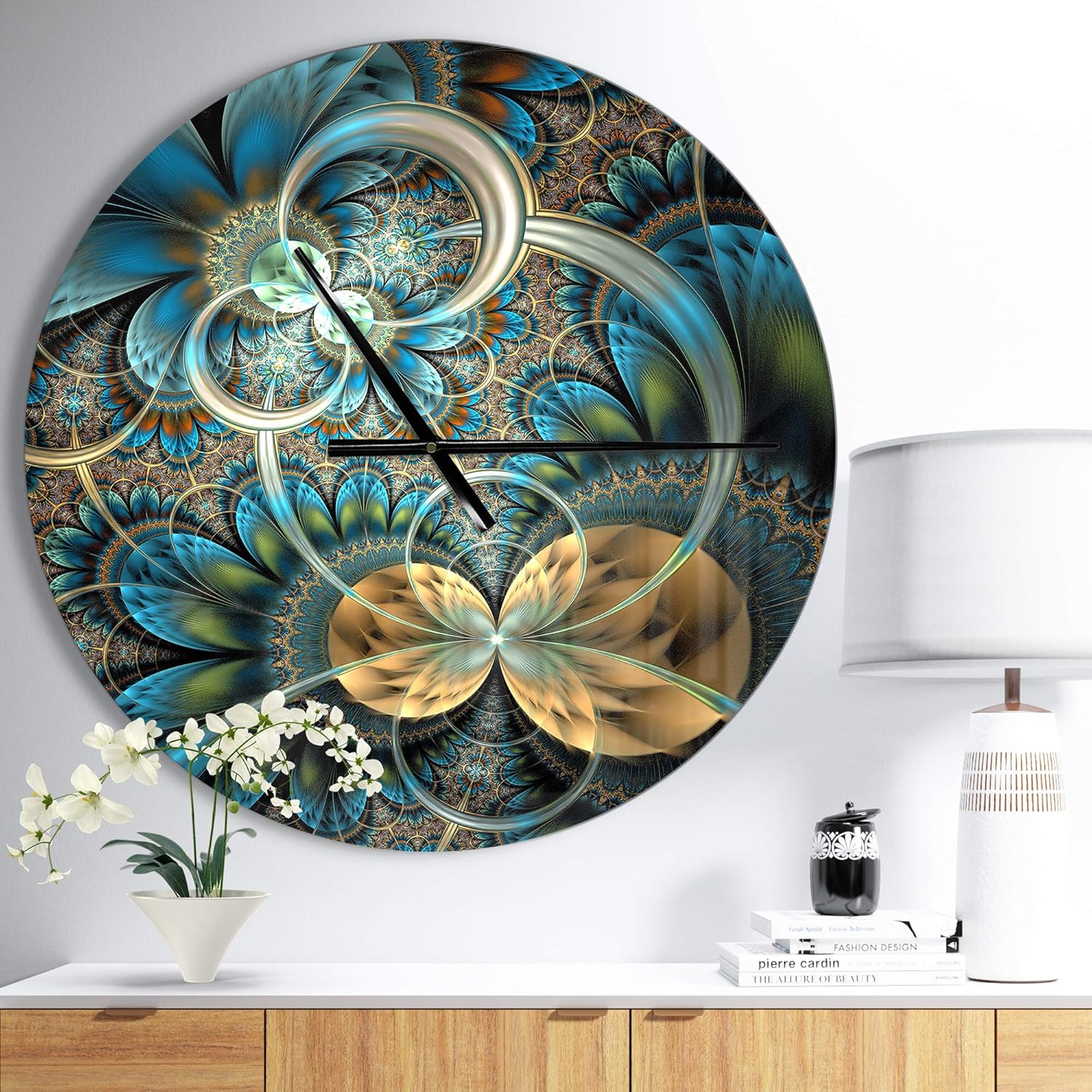 Reloj de pared moderno con diseño de flor fractal dorada simétrica para decoración del hogar, dormitorio, baño, oficina, sala de estar, 7277, 29 x