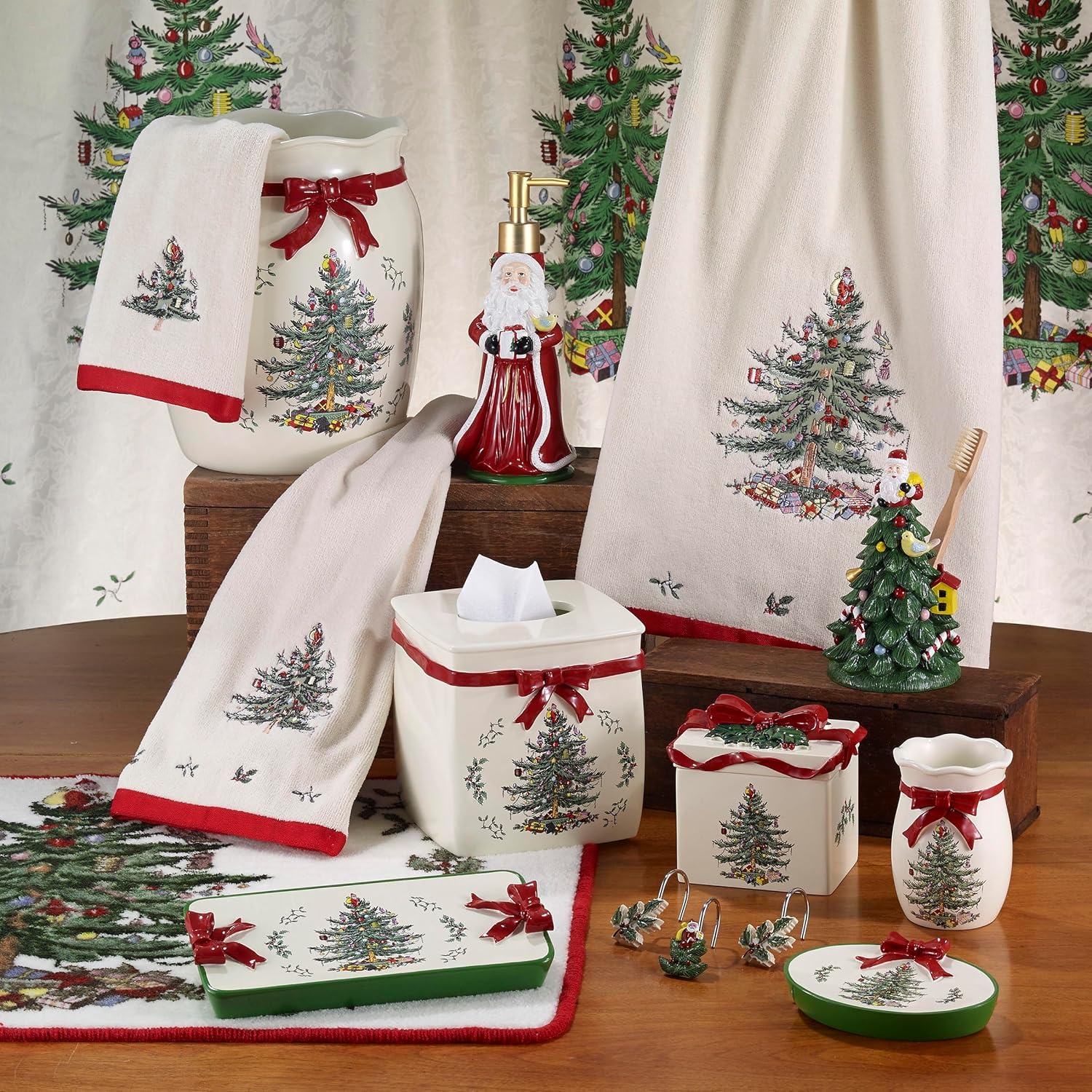 Spode – Hand Towel, Soft & Absorbent Cotton, Holiday Bathroom Decor Christmas Tree Collection