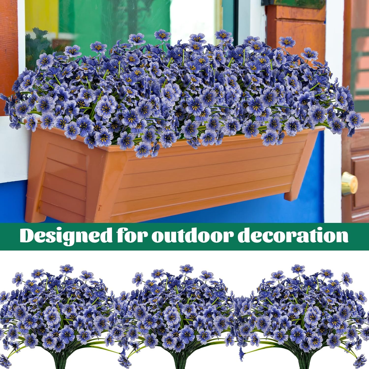 12 flores artificiales para exteriores, decoración de flores de plástico, resistentes a los rayos UV, arbustos, plantas artificiales para interiores