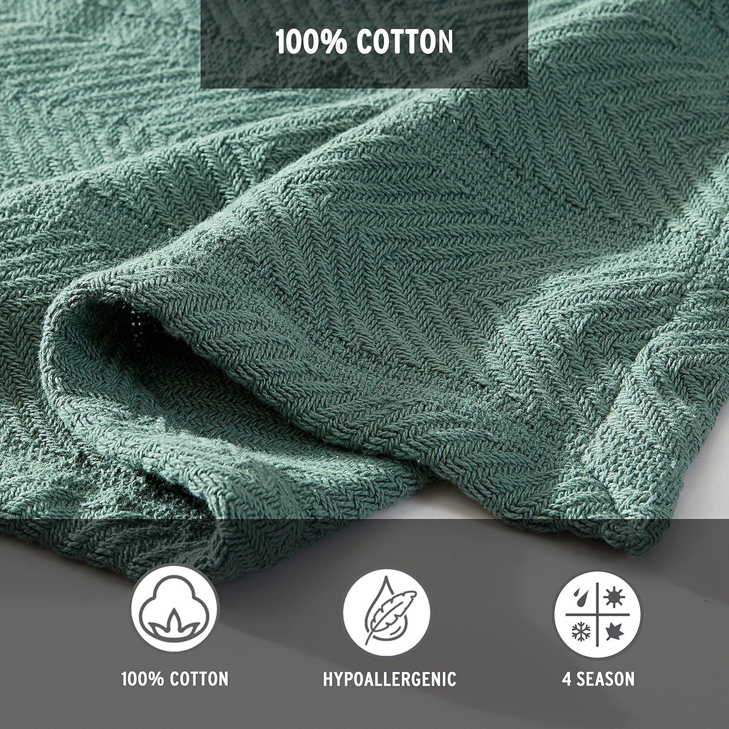 Eddie Bauer 213122 – Manta con patrón en forma de espiga, individual, raya azul, Algodón, Verde, gemelo