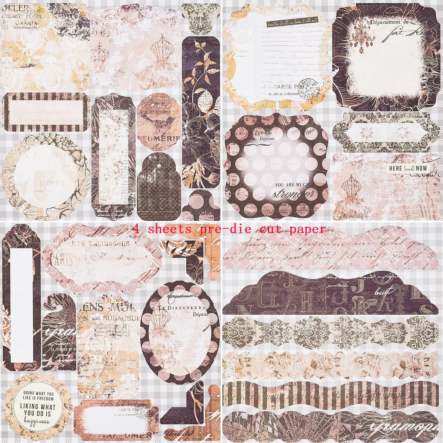 EAMOTOL Bloc de papel retro para álbumes de recortes, 7 x 7 pulgadas, 40 hojas de fondo decorativo de un solo lado con estampado floral negro para