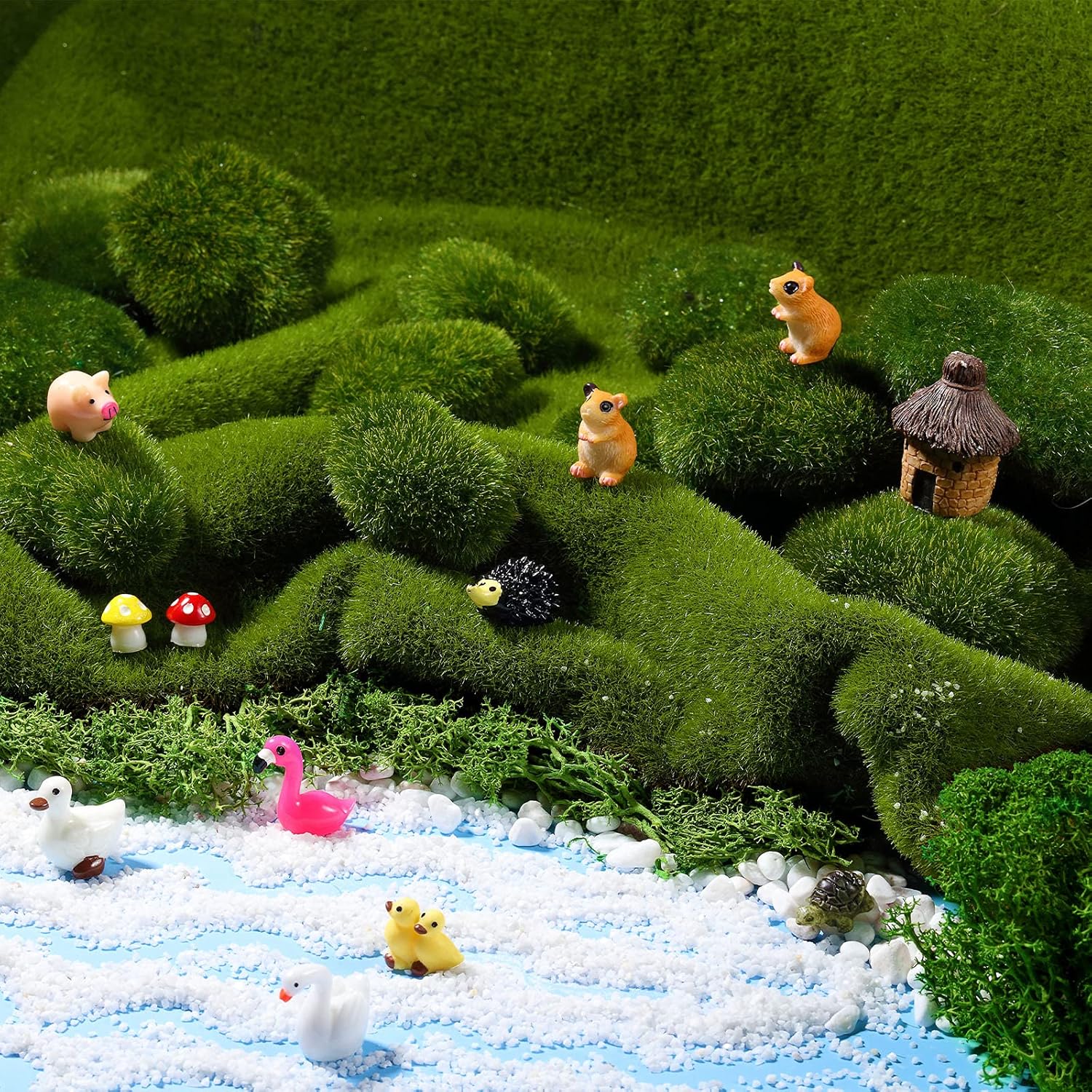 Chuangdi 80 piezas de rocas artificiales de musgo de varios tamaños, piedras verdes de imitación decorativas, bolas de musgo verde, decoración para