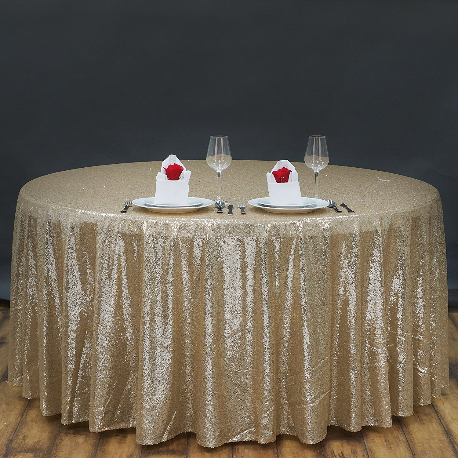 BalsaCircle Mantel redondo de lentejuelas champán de 120 pulgadas para bodas, fiestas, pasteles, postres, eventos, mantelería