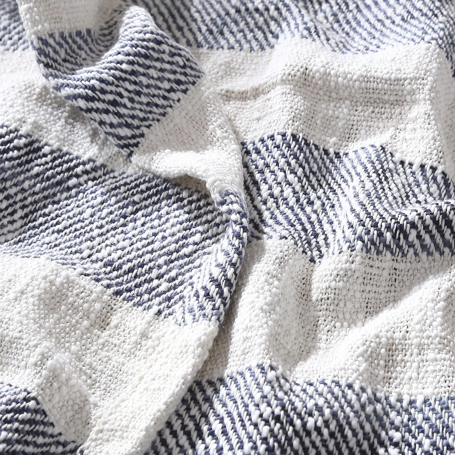Brielle Home Lara Manta de algodón a rayas, azul marino, 50×60 pulgadas