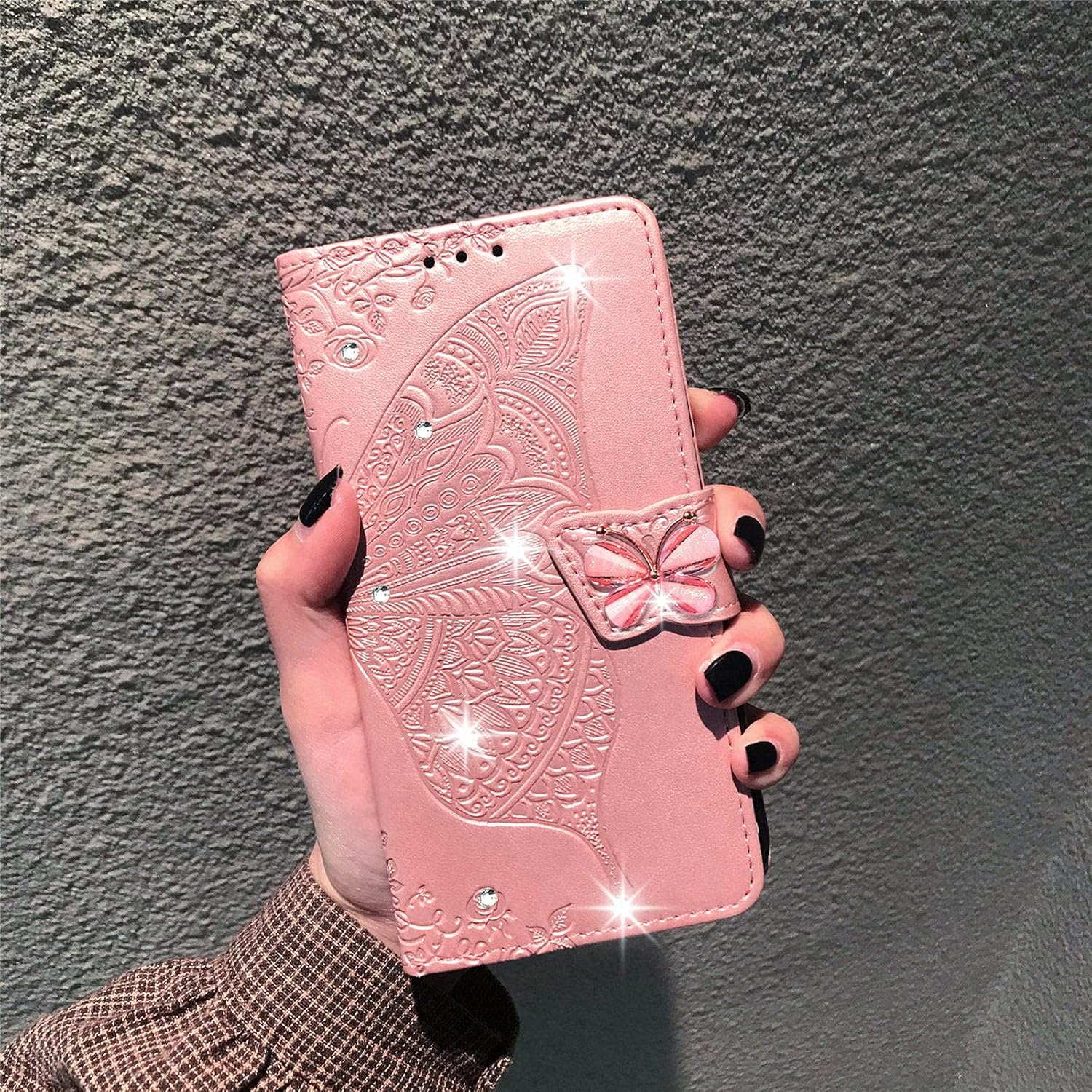 Funda tipo cartera para Samsung Galaxy A13 5G, diseño de mariposa de piel sintética con cierre magnético y tarjetero para Galaxy A13 5G Rhinestone