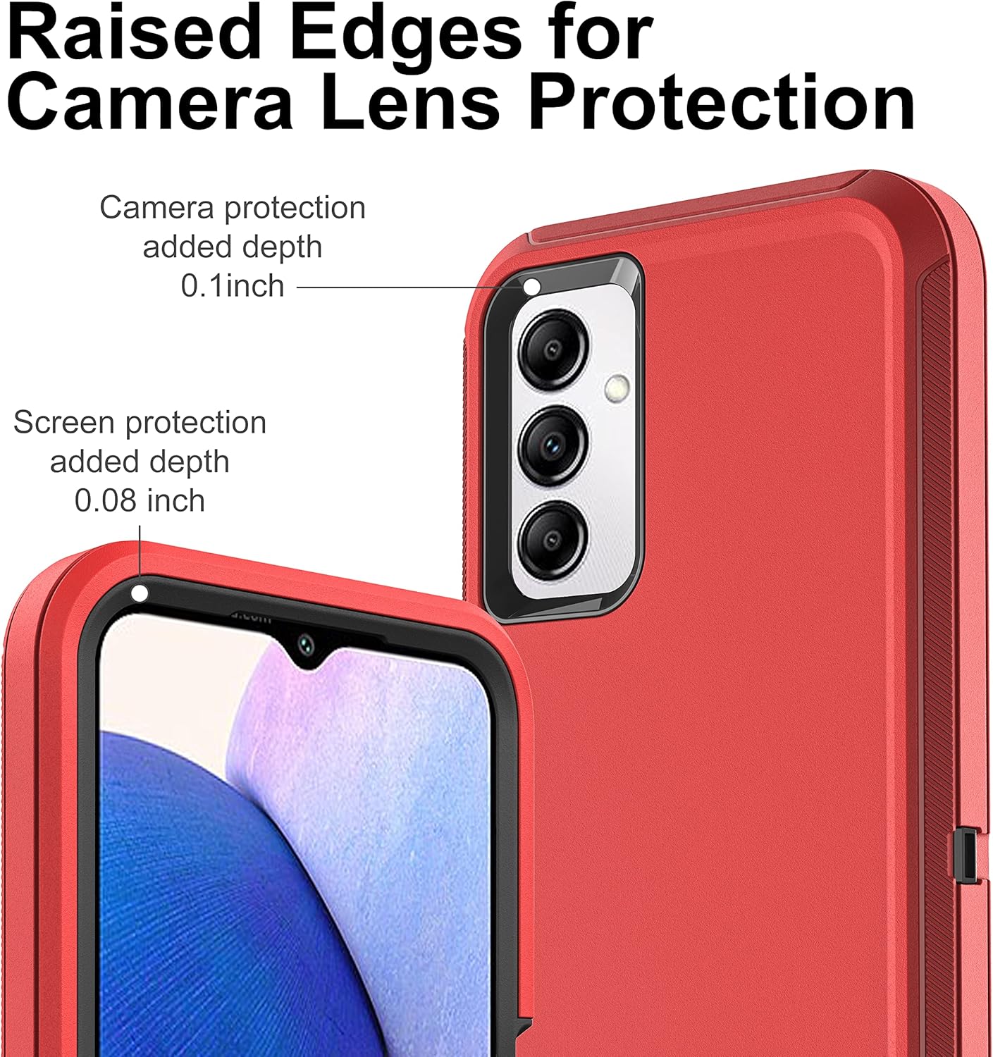 Funda para Samsung Galaxy A14 5G, 3 en 1, protección resistente a prueba de golpes con 2 protectores de pantalla de vidrio templado, (rojonegro)