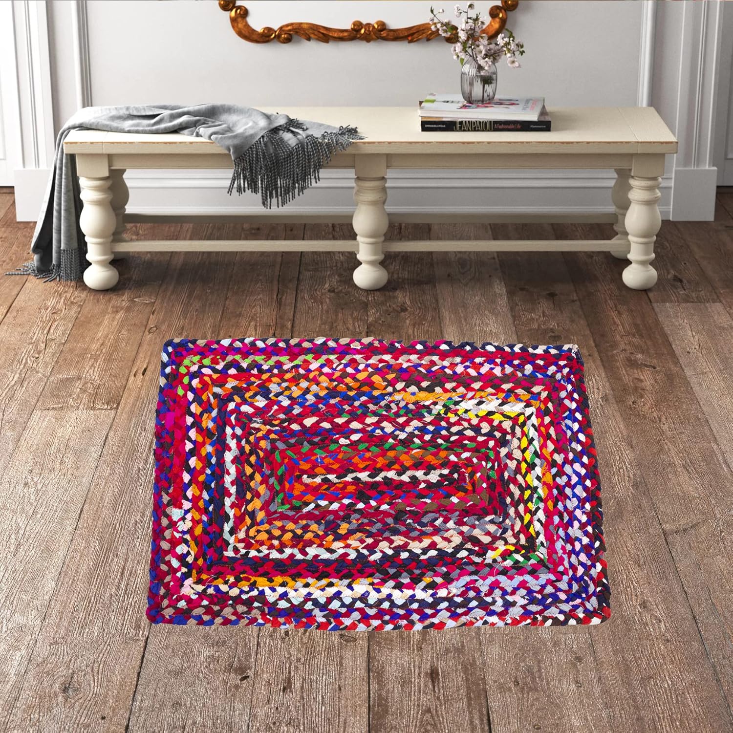 Eleet Alfombra de algodón vibrante, 2 x 3 pies, multicolor, trenzada a mano, reversible, los colores pueden variar (2 x 3 pies de algodón