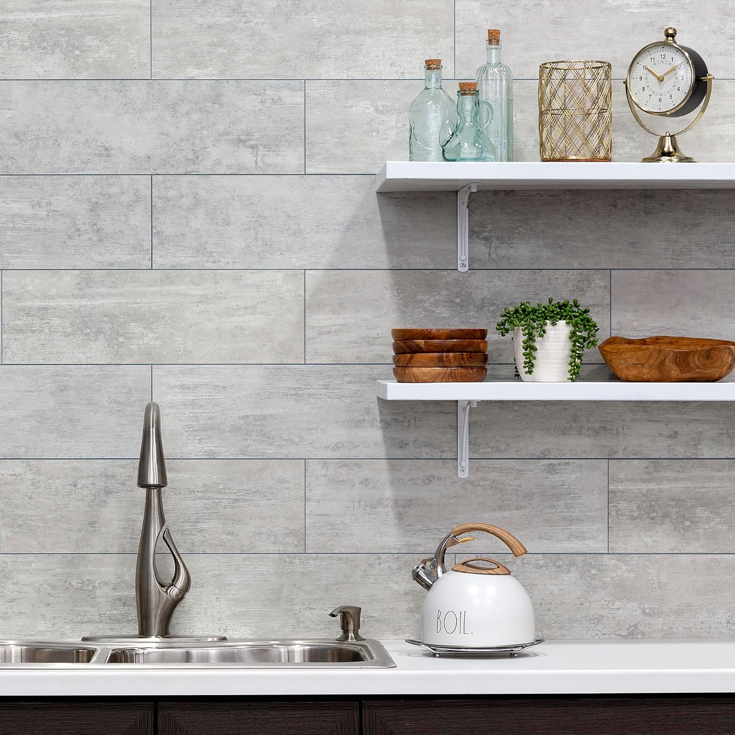 Palisade Azulejos de vinilo entrelazados impermeables para pared, cocina o baño en ráfagas de viento (paquete de 10) de 22.8 pulgadas x 7.31 pulgadas