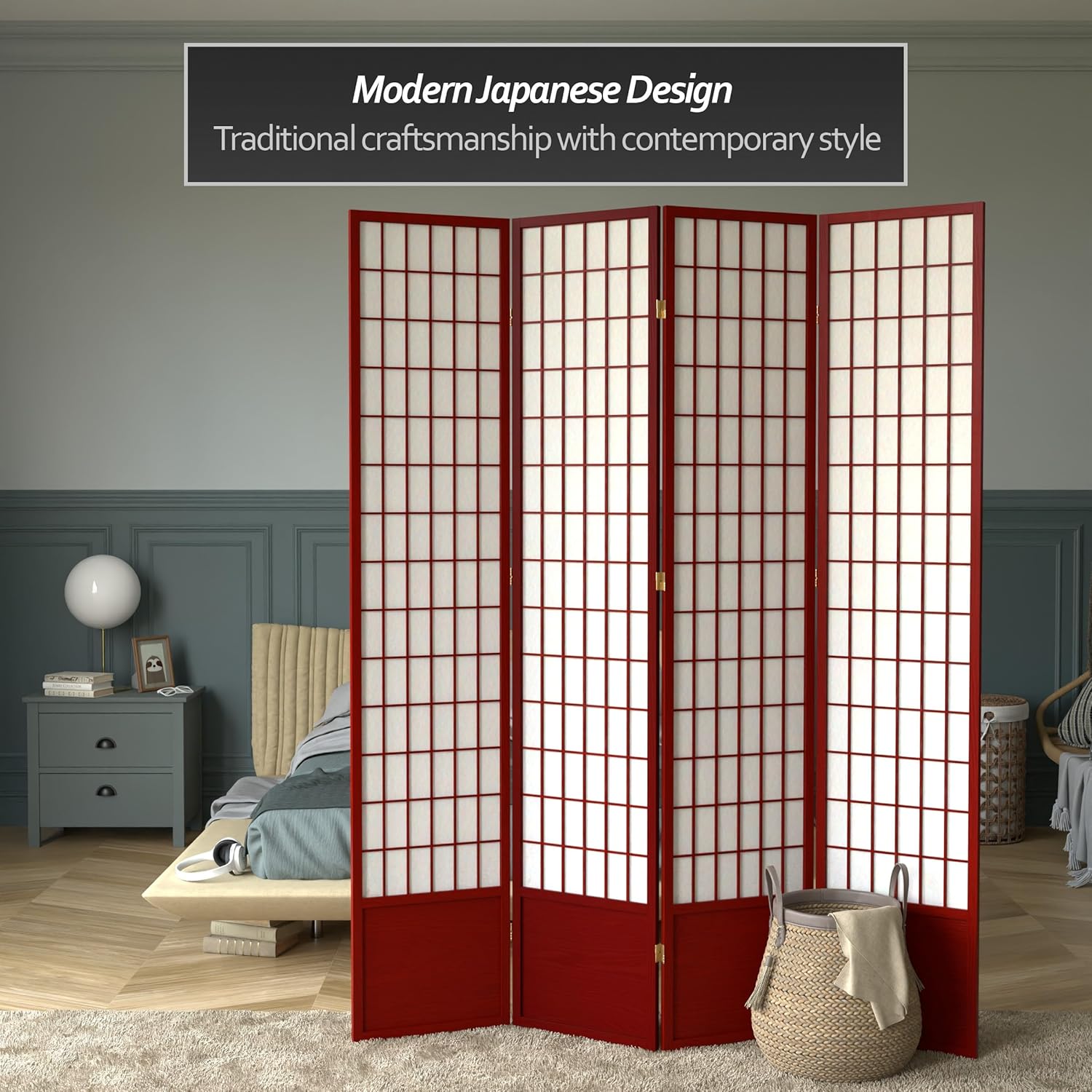 Oriental Furniture – Pantalla Shoji de 7 pies de alto, palisandro, 4 paneles