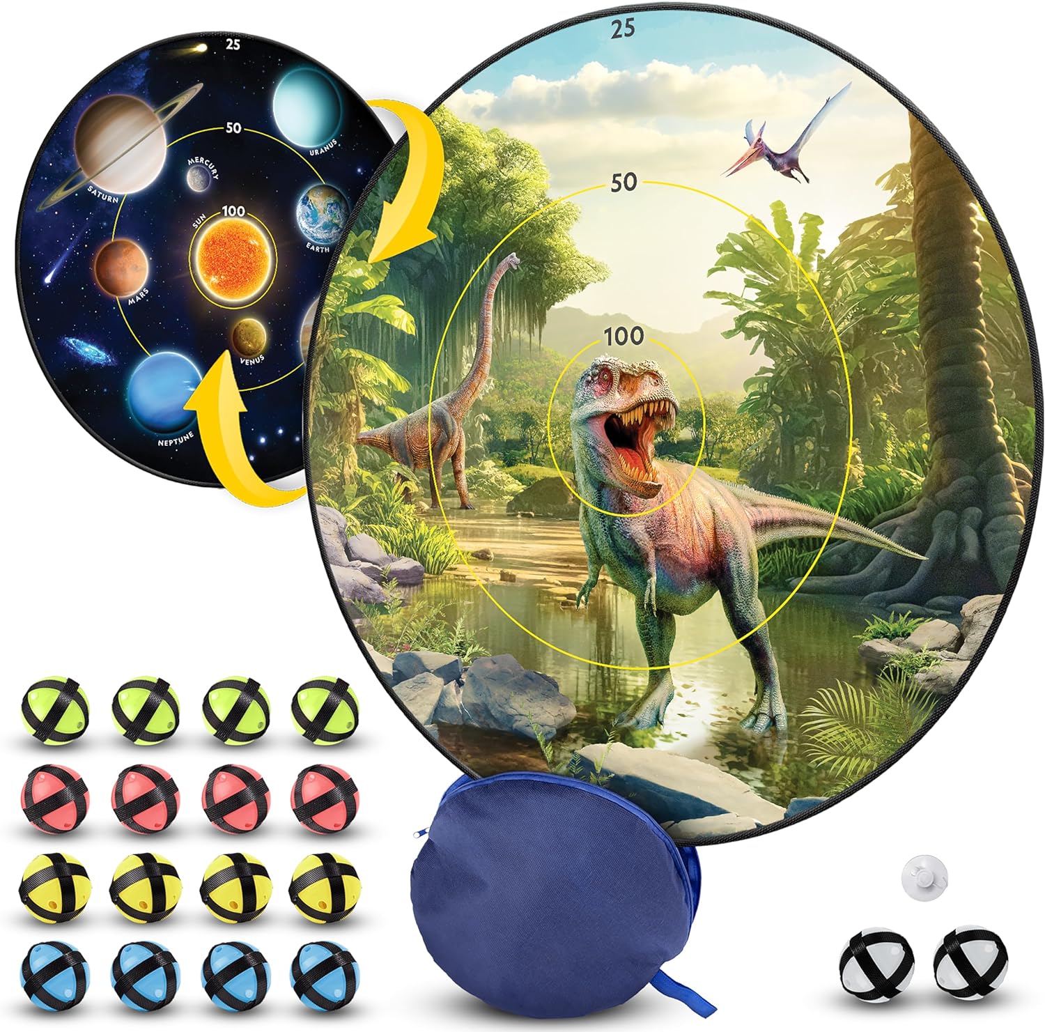 NATIONAL GEOGRAPHIC Tablero de dardos para niños, juego de dardos con diana reversible ligera de 28 pulgadas y bolas adhesivas en 4 colores, juegos