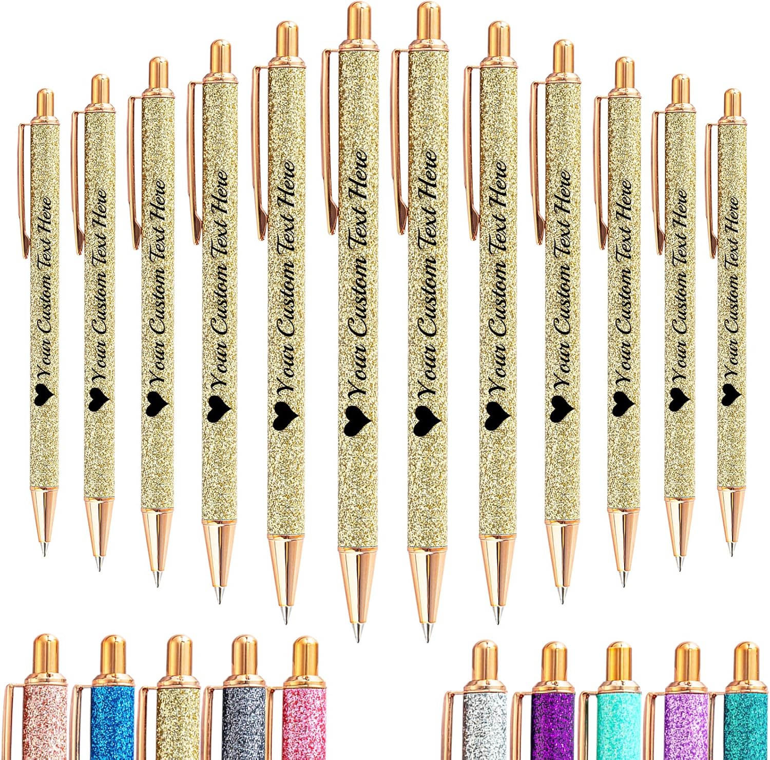 Hasta 100 bolígrafos personalizados a granel con nombre, bolígrafo con purpurina personalizable, logotipo de negocios, mensaje de texto, regalo