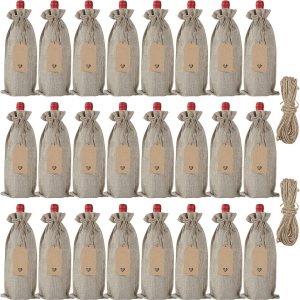 24 bolsas de vino de arpillera con cordón, bolsas de regalo de vino para botellas de vino, cubierta de botella de vino reutilizable con etiquetas en 24 bolsas de vino de arpillera con cordón, bolsas de regalo de vino para botellas de vino, cubierta de botella de vino reutilizable con etiquetas en