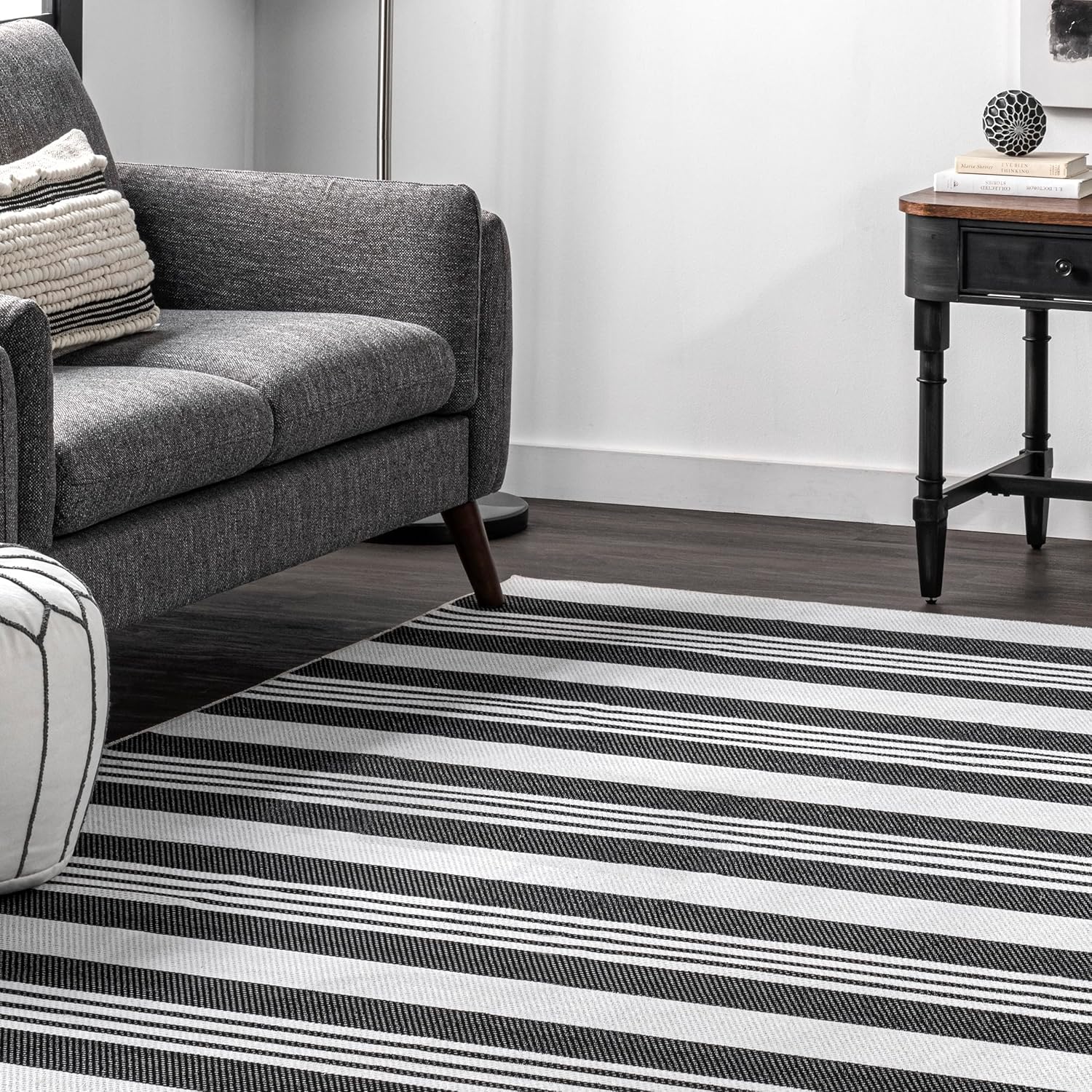 nuLOOM Lena Alfombra de área a rayas lavable a máquina, 5 x 8 pies, gris, rectangular