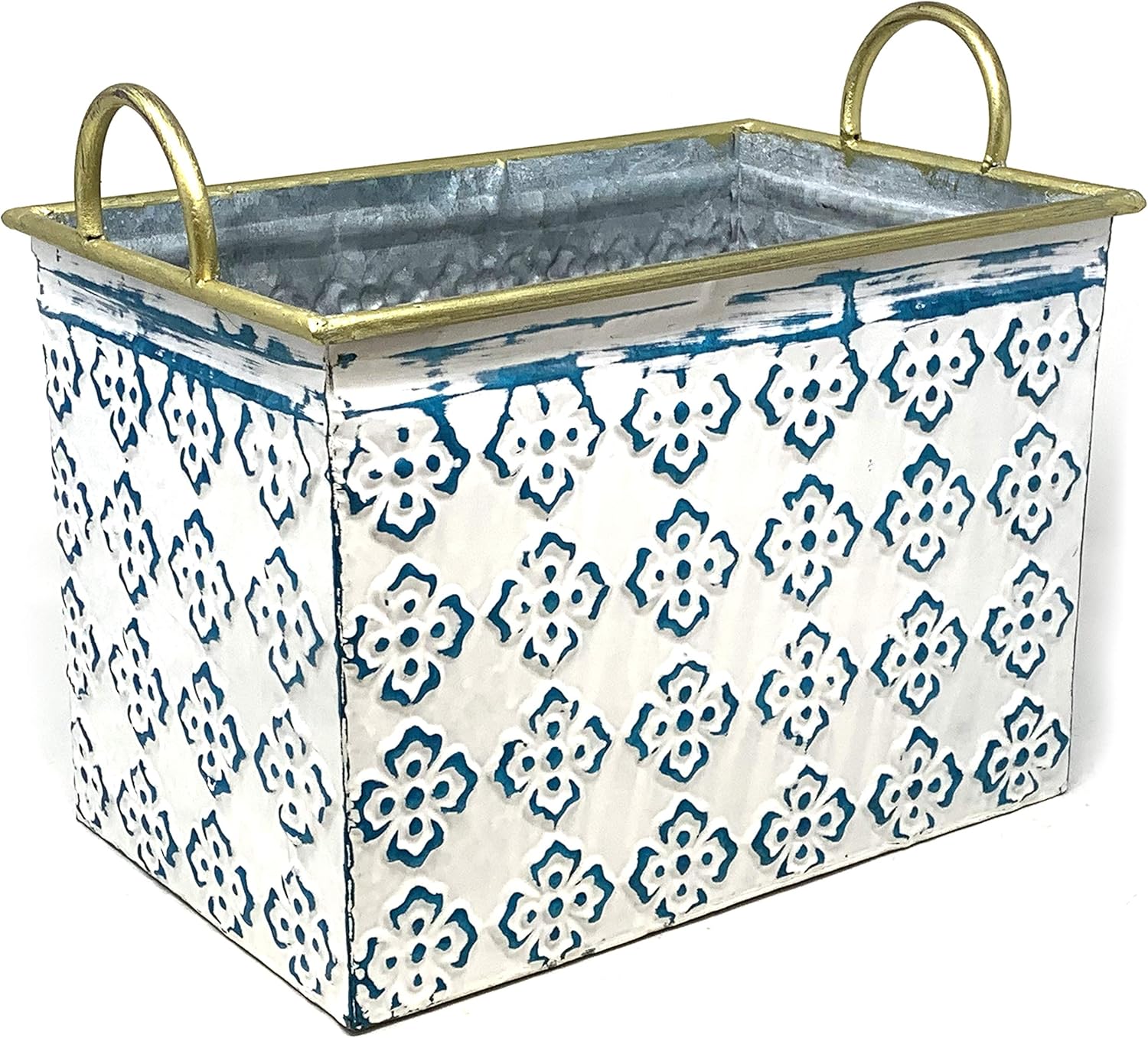 Allgala Juego de 3 macetas galvanizadas con asas, decoración interior y exterior, trébol azul HD88322A
