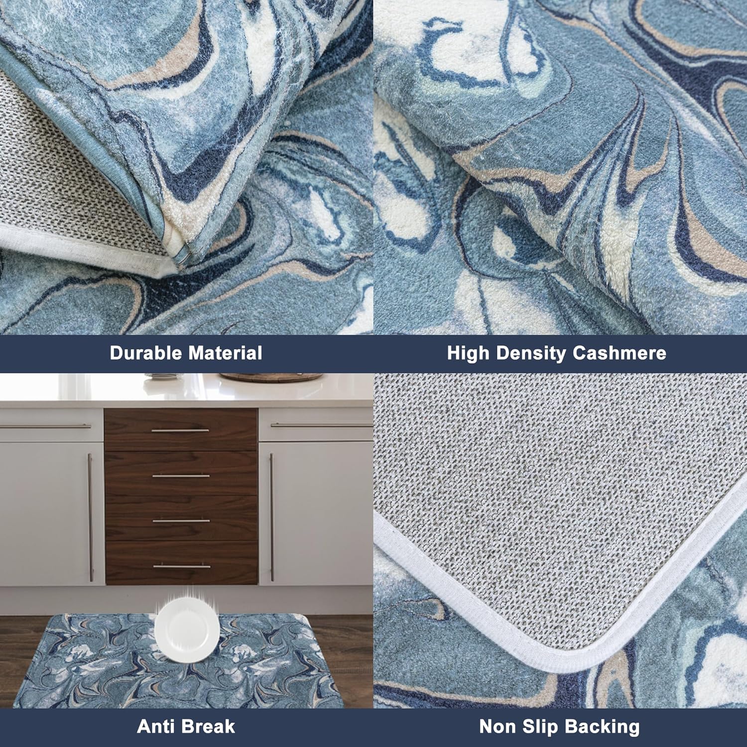 VENESSCO Juego de 3 alfombras de baño de microfibra ultra suave, antideslizante, absorbente, alfombra de baño con ondas de agua y alfombra de