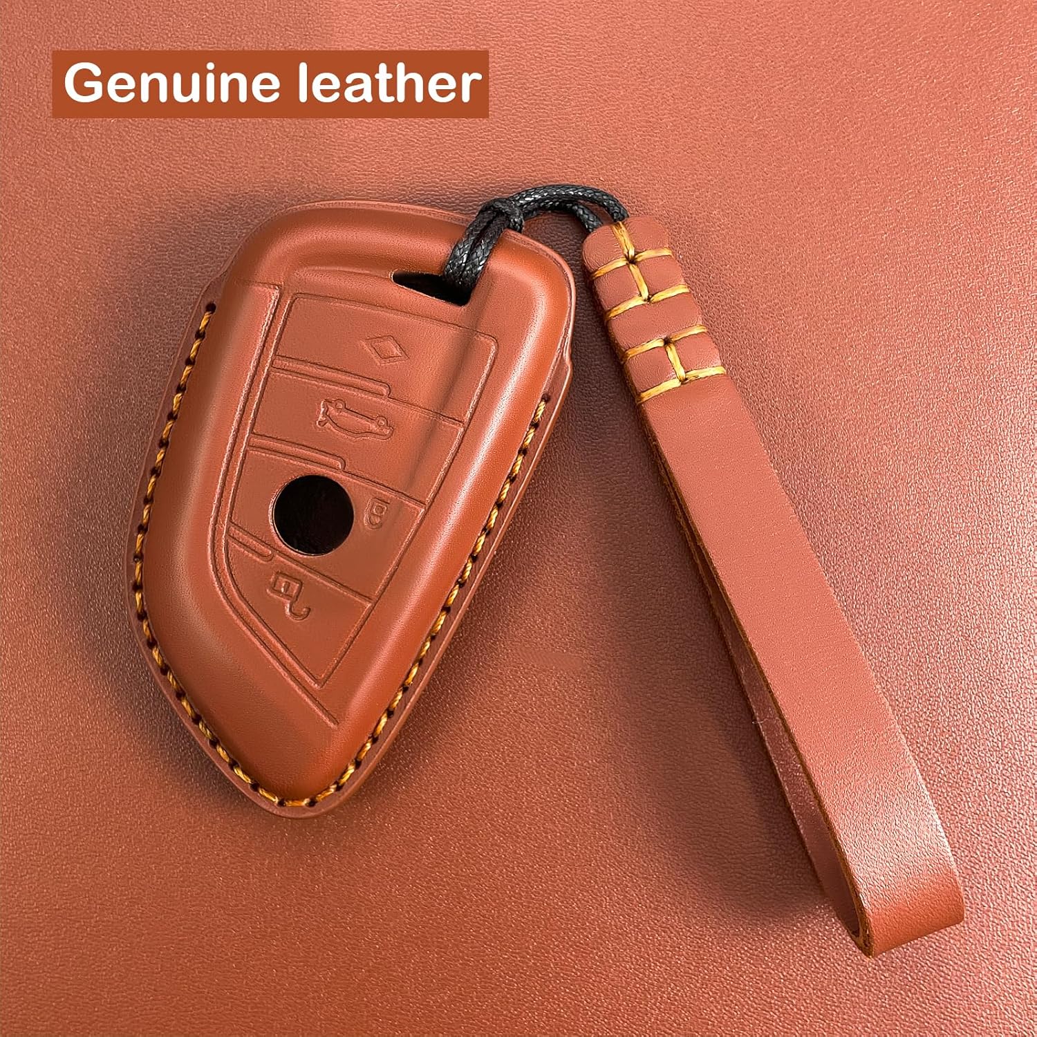 Yonmcfn Funda para llavero BMW de piel auténtica con llavero, protector de cuero para llave de automóvil, compatible con llave remota inteligente 2