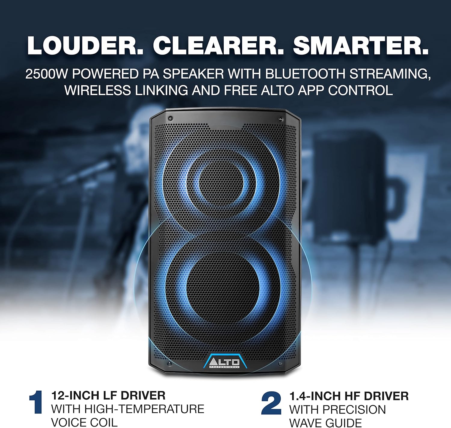 Alto Professional TS412 – Altavoz PA alimentado de 2500 W de 12 pulgadas con mezclador de 3 canales, transmisión Bluetooth, enlace de altavoz