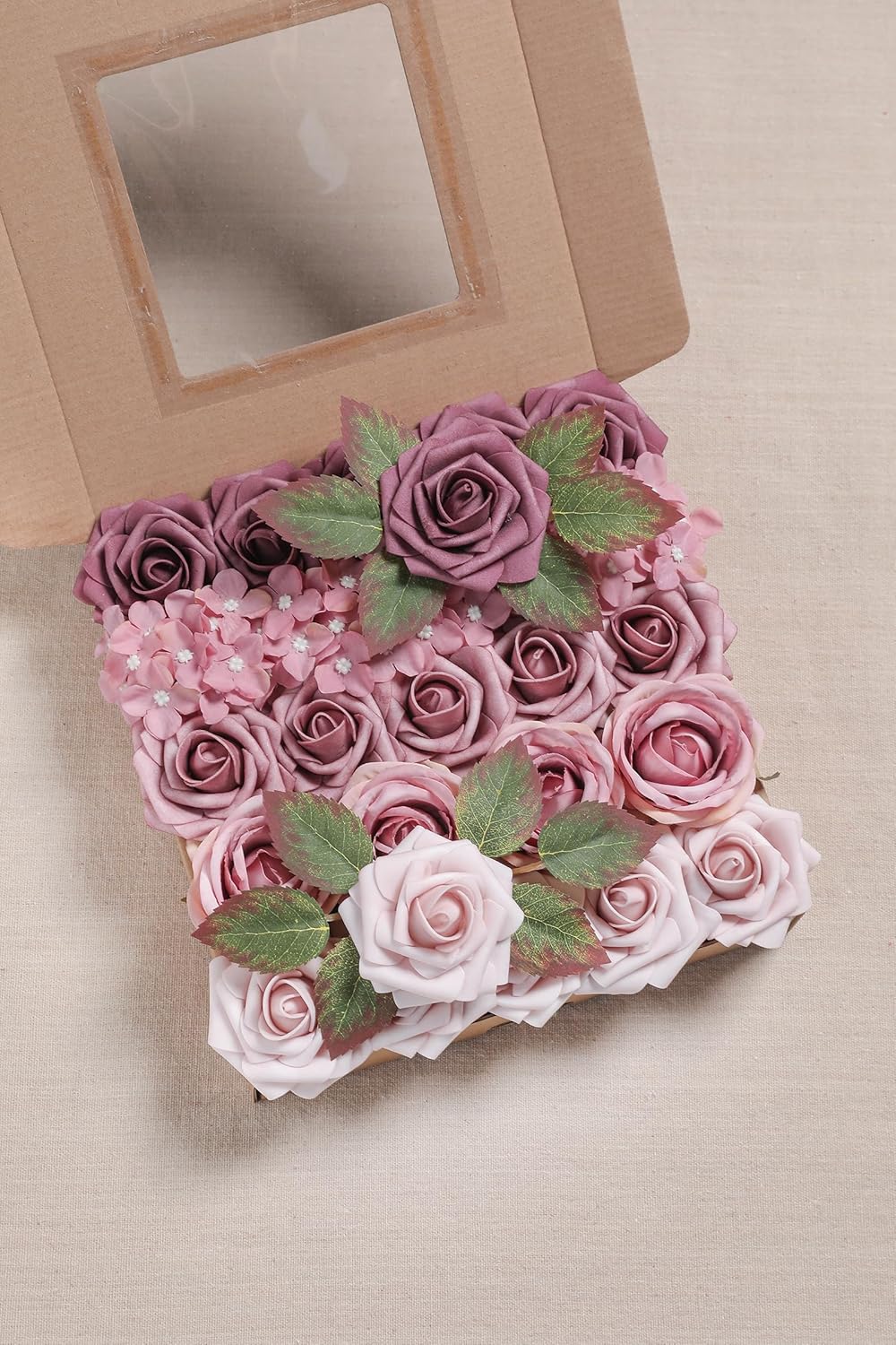 YYHUAWU Juego de flores artificiales, color degradado, hojas de flores con tallos para ramos de boda, centros de mesa, baby shower, fiesta,