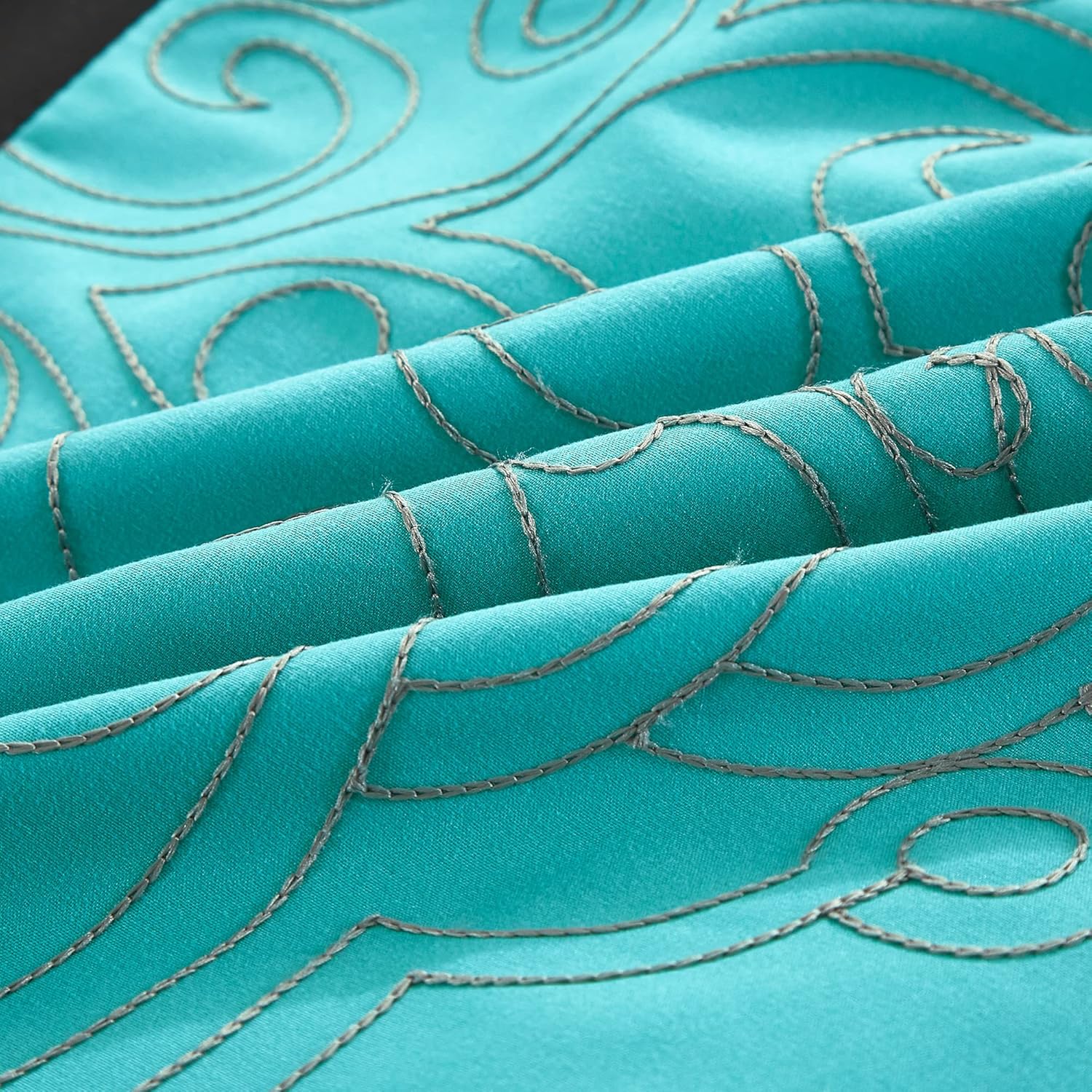 Chezmoi Collection Chloe – Juego de edredón de 7 piezas, diseño geométrico de medallón, plisado, a rayas, color verde azulado, gris, negro, tamaño