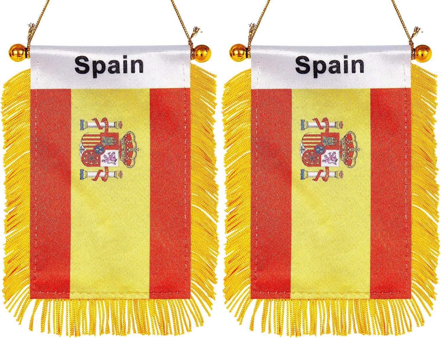 ZXvZYT Bandera de España colgante de ventana de 3 x 5 pulgadas, mini banderas españolas para automóvil, decoración de espejo retrovisor, con ventosa