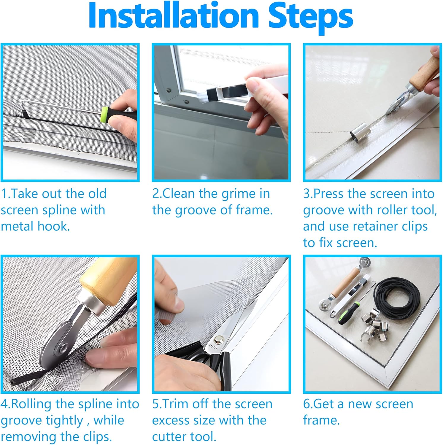 11 herramientas de reparación de pantalla de ventana, herramienta de rodillo de pantalla, kit de reparación de puerta de pantalla de ventana con