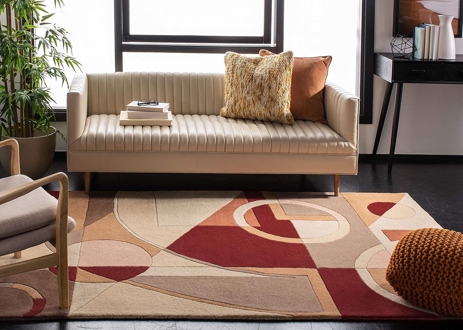 SAFAVIEH Rodeo Drive Collection RD845A – Alfombra cuadrada de lana de 4 pies cuadrada beigemulti hecha a mano de mediados de siglo, moderna,